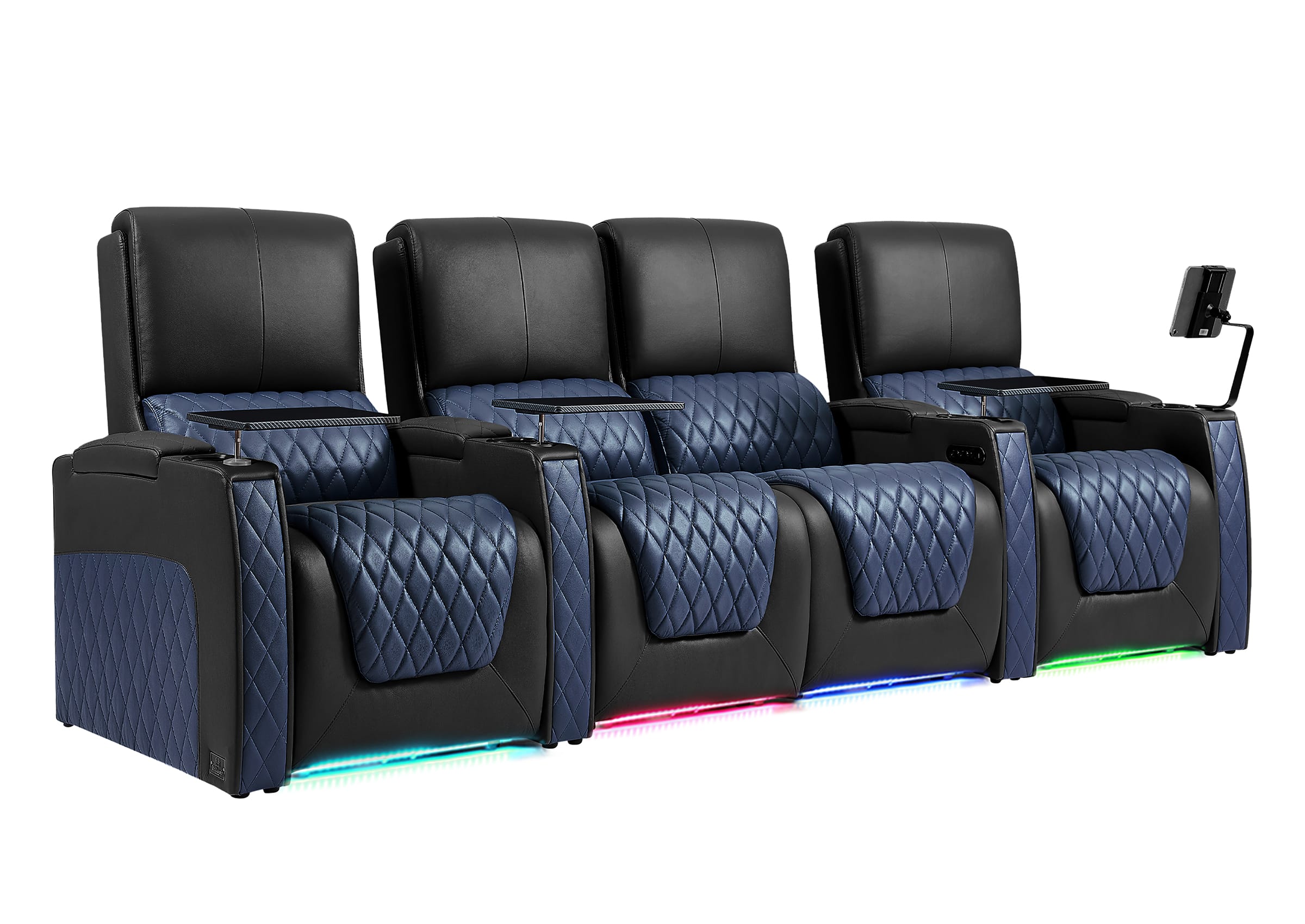Weilianda AstroUltra Series Black Custom Two-Tone Movie Theater Chairs with Ambient Lighting & USB Ports 4-Seater