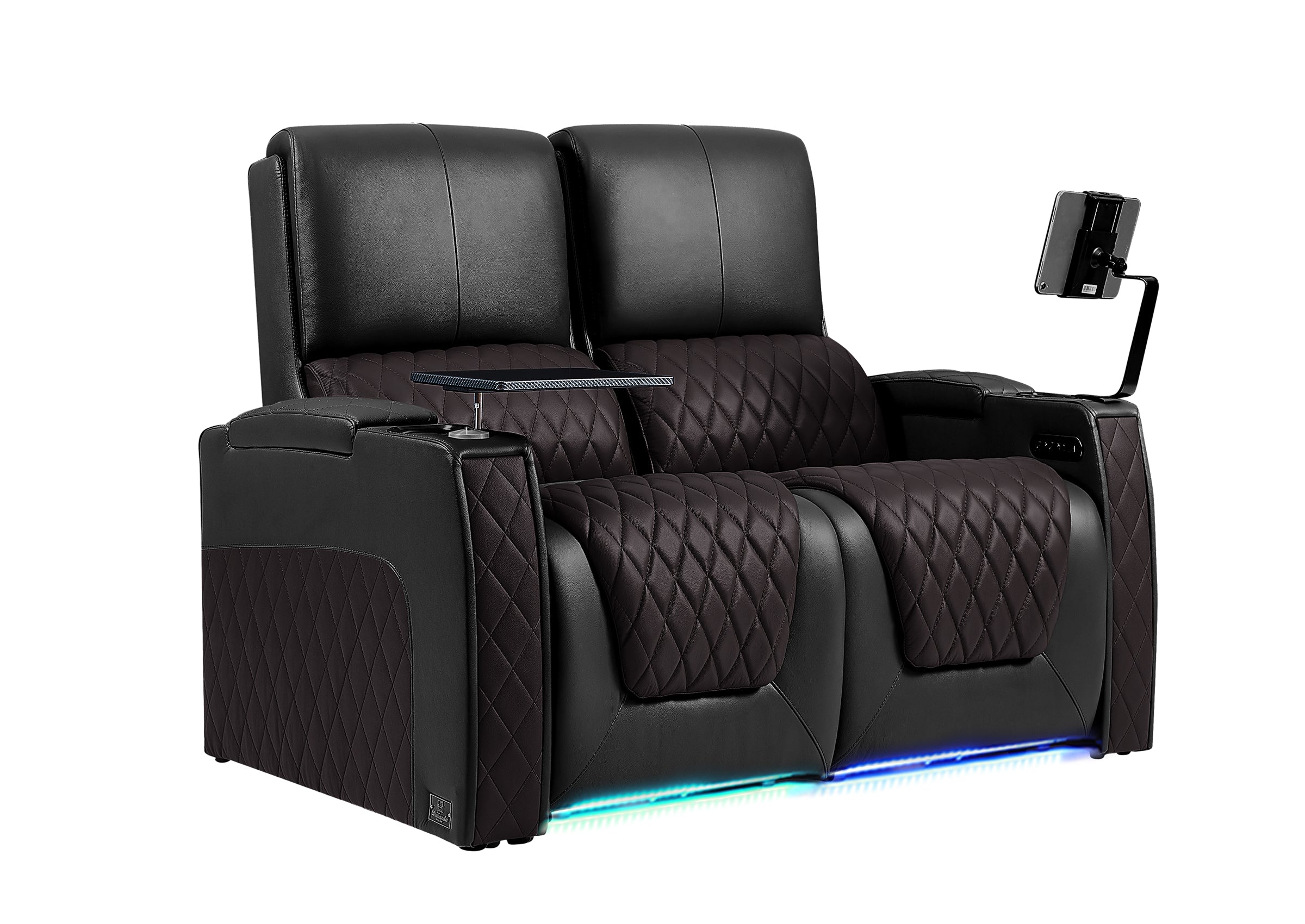 Weilianda AstroUltra Series Black Custom Dual-Color 2-Seat Home Cinema Sofa with Adjustable Headrest & Footrest
