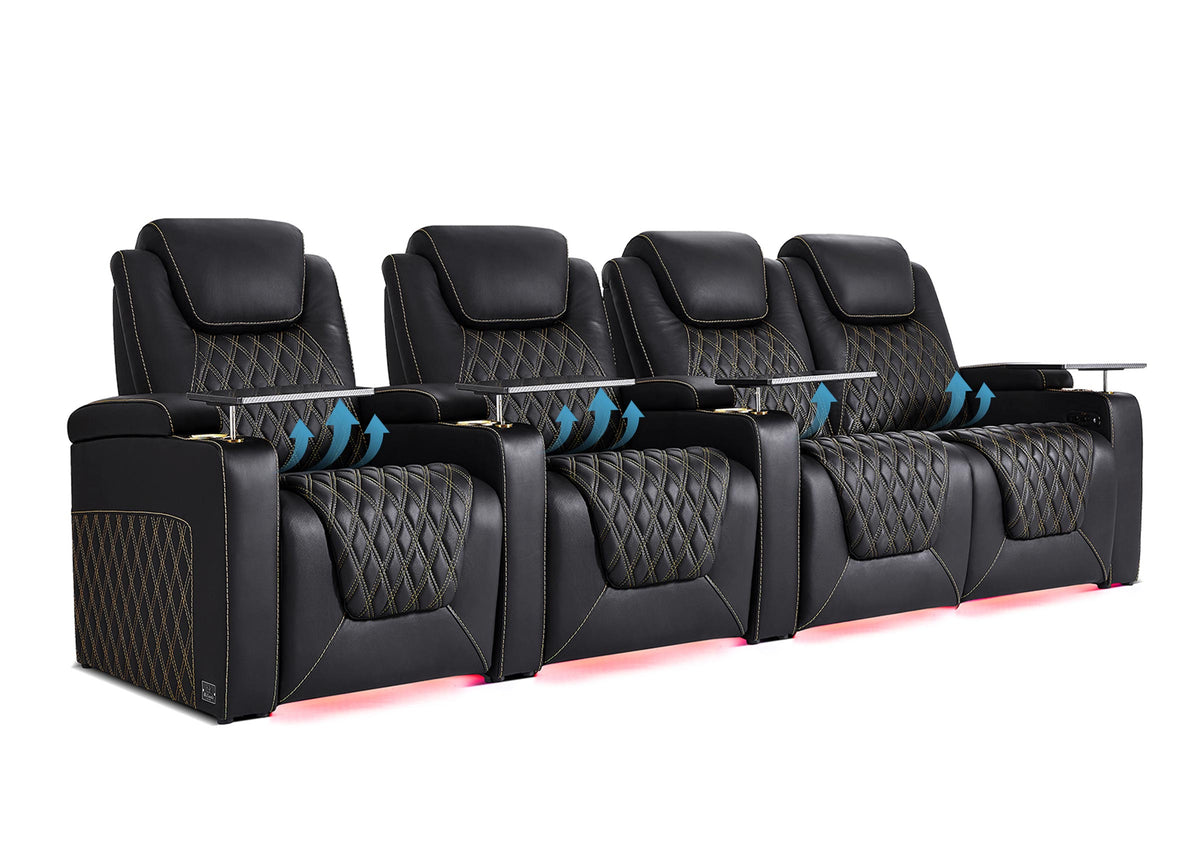 Weilianda Chic Lumbar Series Four-Seat Genuine Sofa with Adjustable Power Lumbar Support for Movie Room