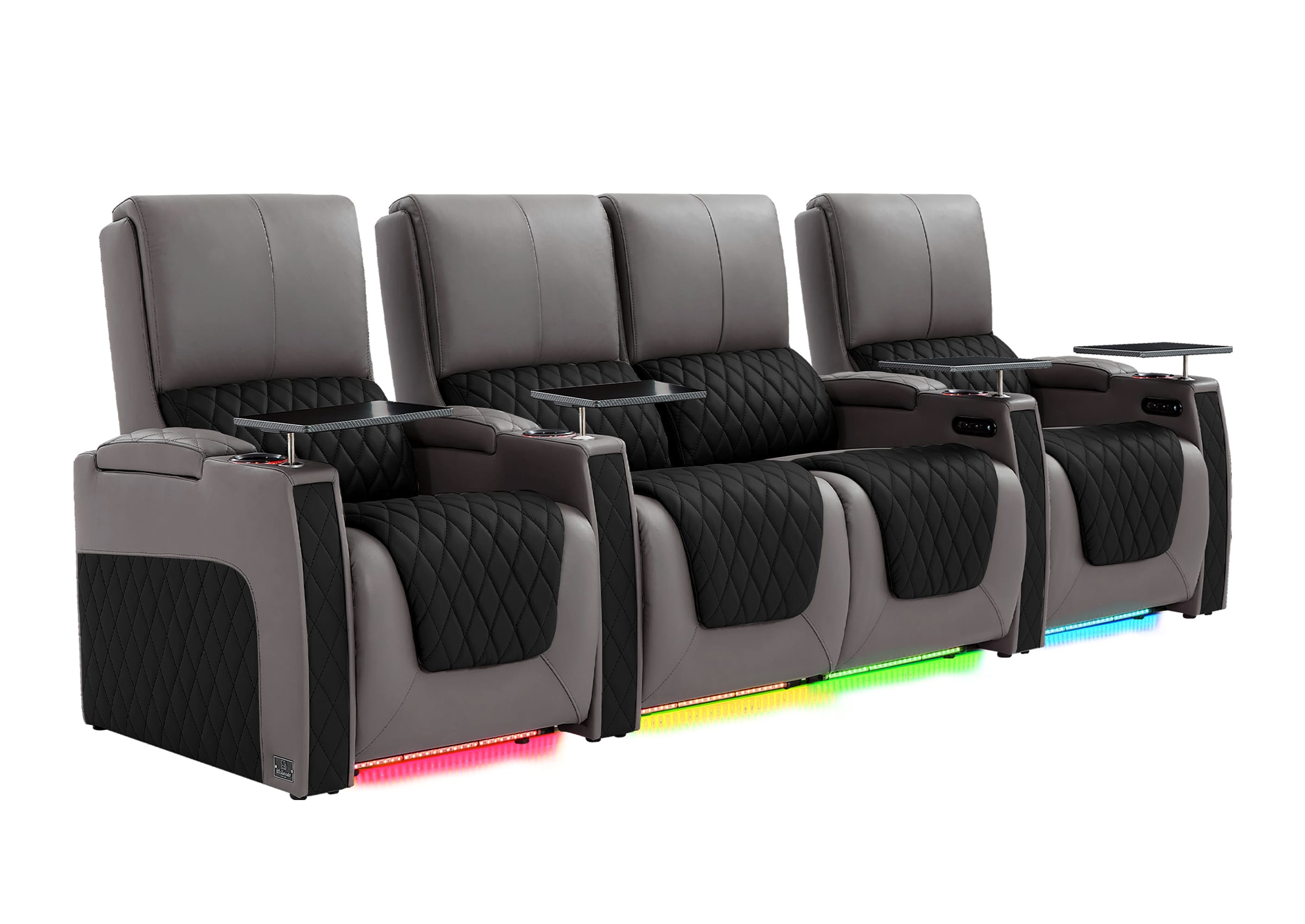 Weilianda AstroUltra Series Grey Custom Two-Tone 4 Seat Media Room Couch with Adjustable Headrest & Lighting