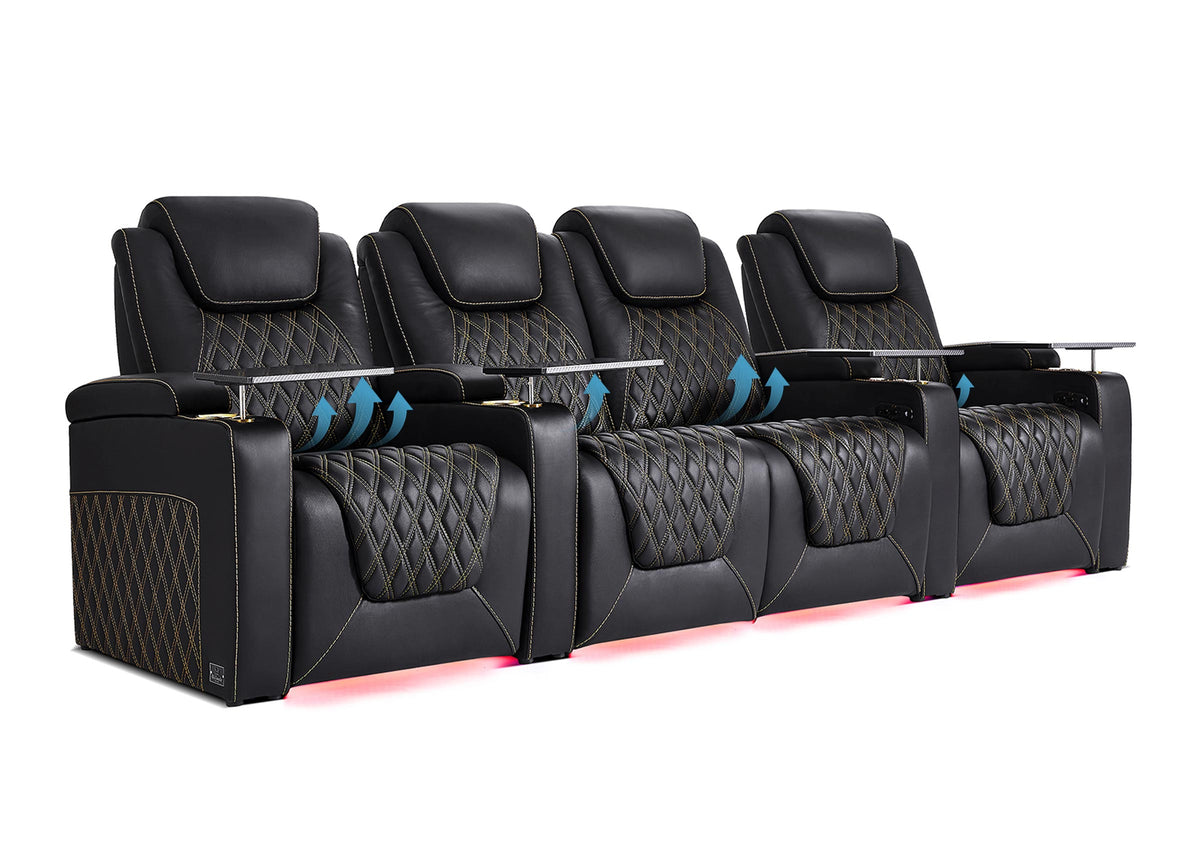 Weilianda Chic Lumbar Series Four-Seat Genuine Sofa with Adjustable Power Lumbar Support for Movie Room