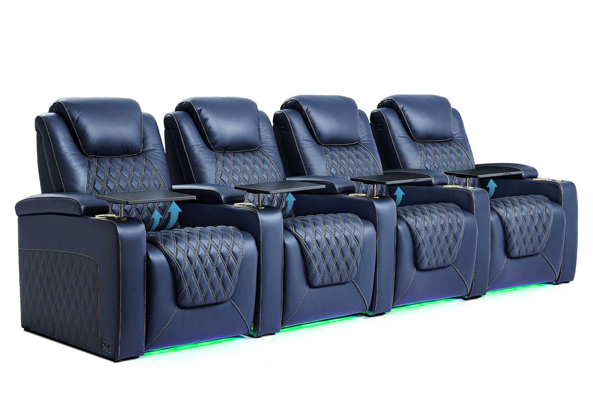Weilianda Chic Lumbar Series Four-Seat Genuine Sofa with Adjustable Power Lumbar Support for Movie Room