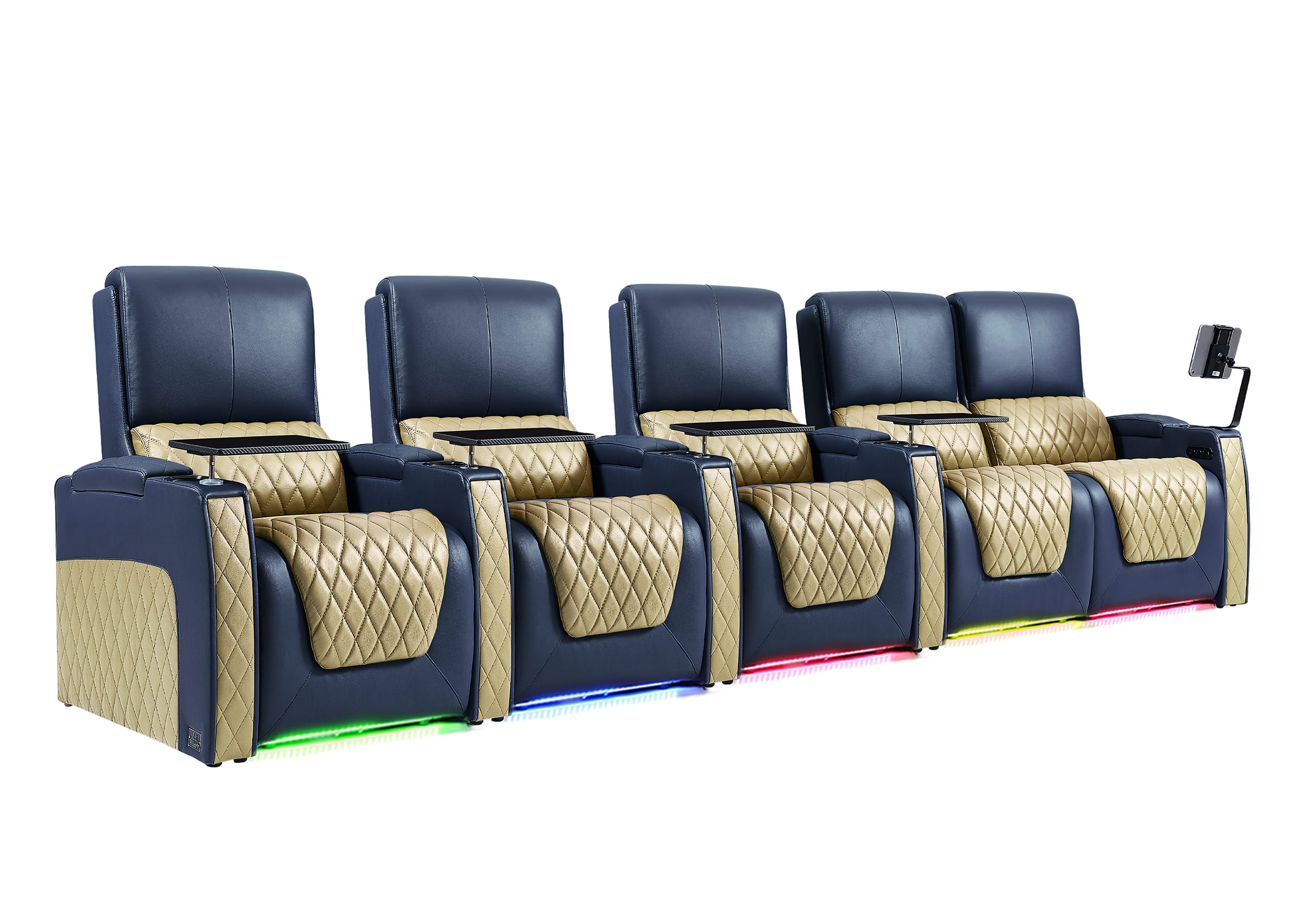 Weilianda AstroUltra Series Blue Custom Dual-Tone 5 Seater Couch Recliner with Adjustable Headrest & Lighting