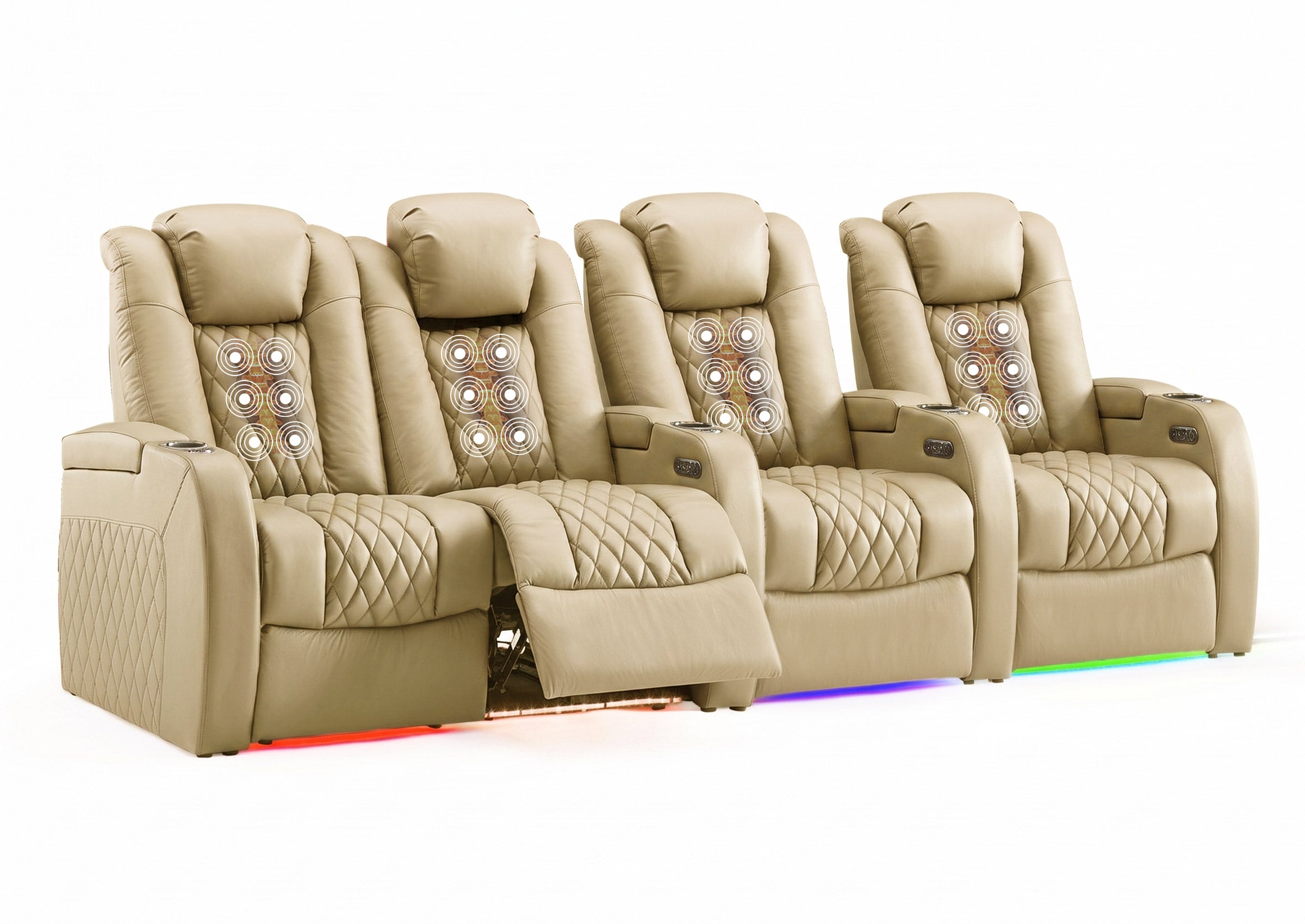 Weilianda FortLux Massage Series Custom 4-Seater Home Theater Recliners | 3-Level Massage, Top-Grain Leather, Zero Gravity & LED Ambient Lighting