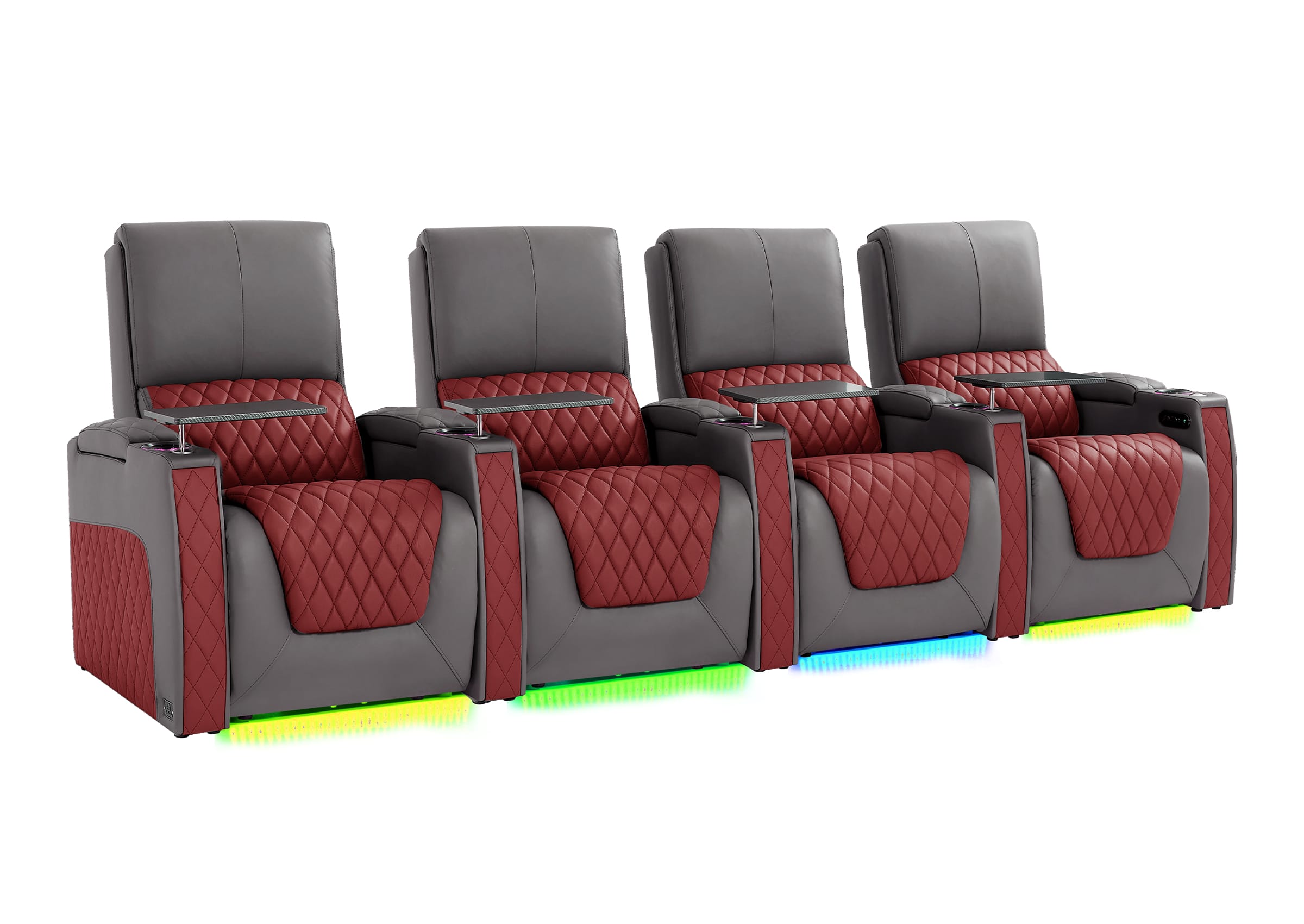 Weilianda AstroUltra Series Grey Custom Two-Tone 4 Seat Media Room Couch with Adjustable Headrest & Lighting
