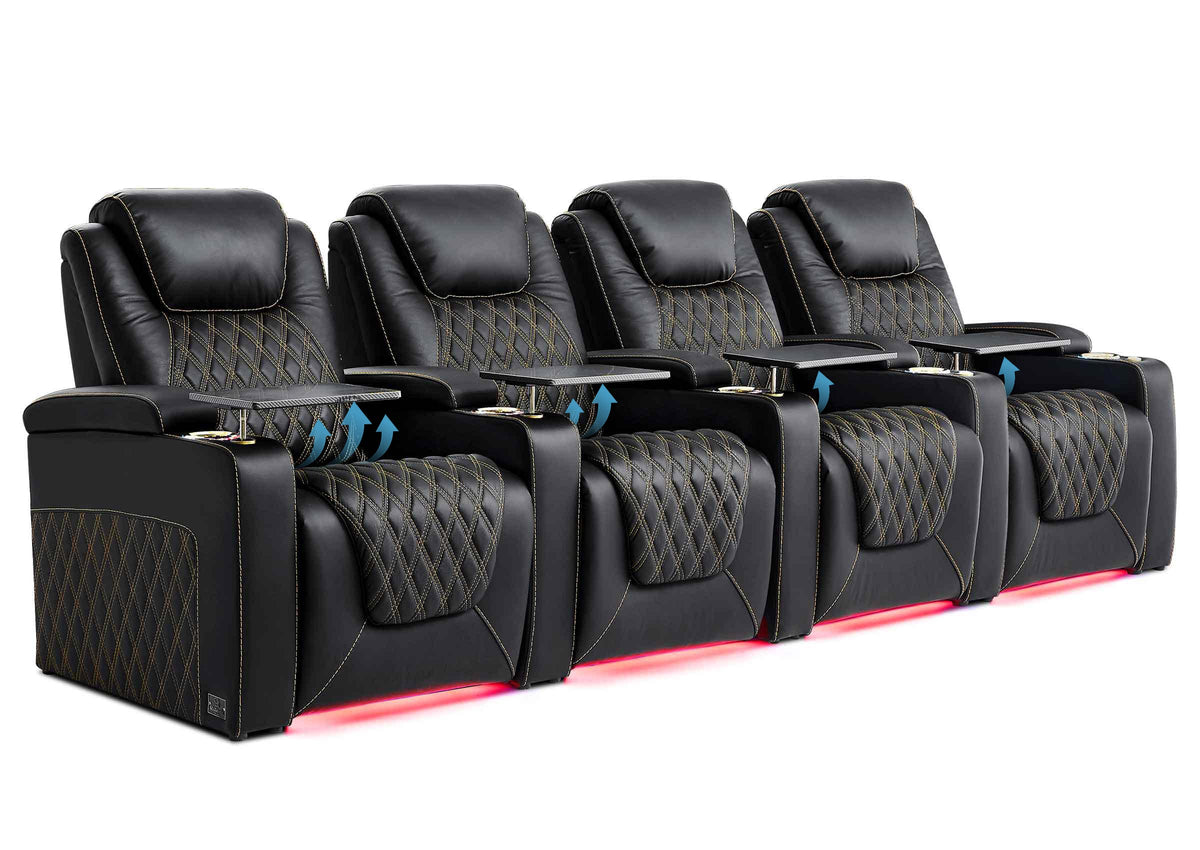 Weilianda Chic Lumbar Series Four-Seat Genuine Sofa with Adjustable Power Lumbar Support for Movie Room