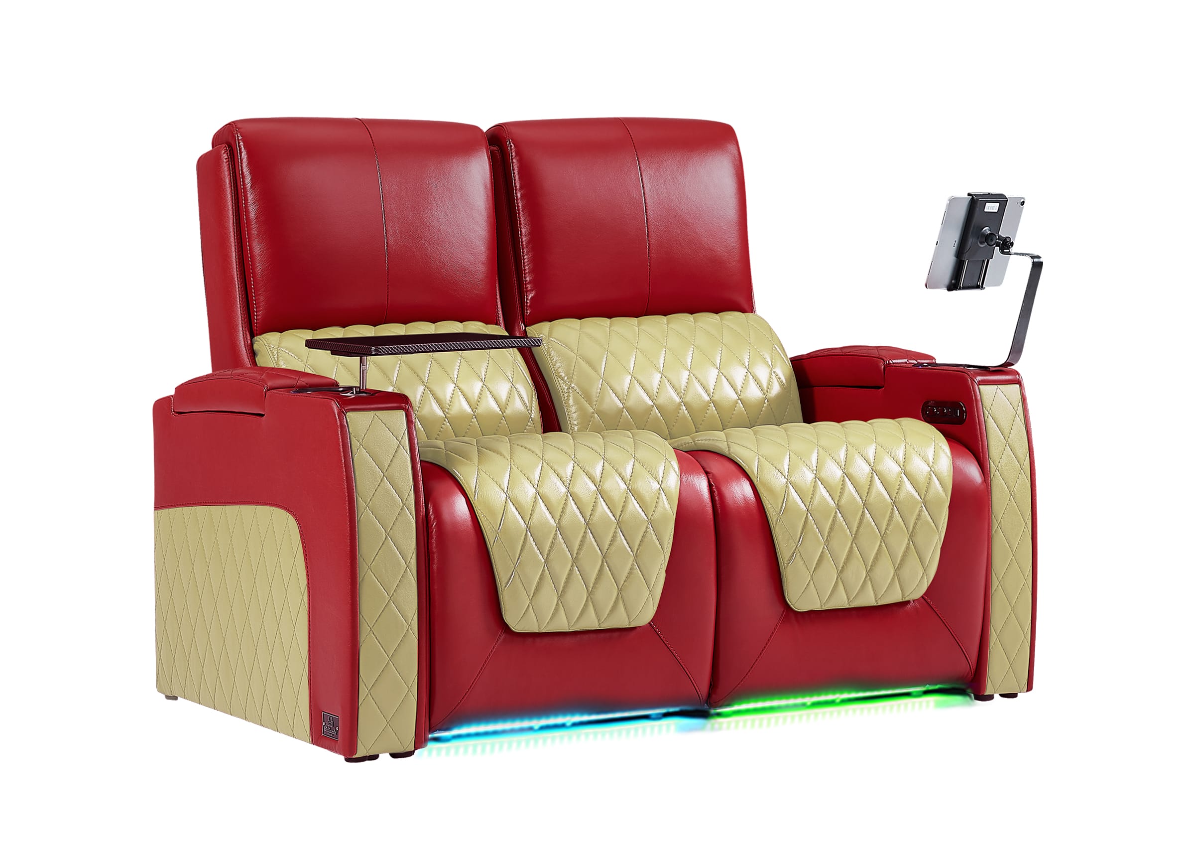 Weilianda AstroUltra Series Red Custom Dual-Tone Home Theater Loveseat Recliner with 7-Color LED Lighting