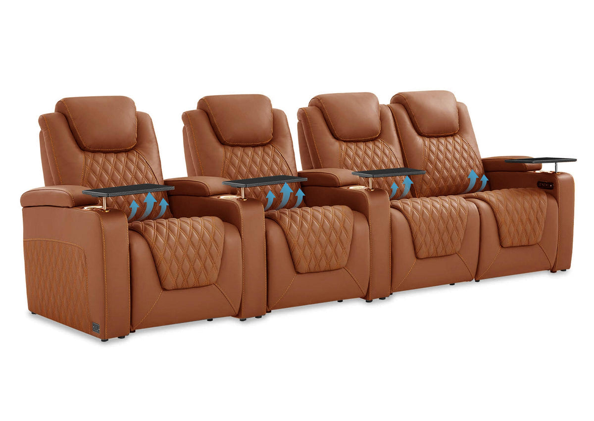 Weilianda Chic Lumbar Series Four-Seat Genuine Sofa with Adjustable Power Lumbar Support for Movie Room