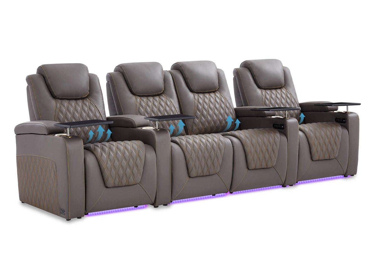 Weilianda Chic Lumbar Series Four-Seat Genuine Sofa with Adjustable Power Lumbar Support for Movie Room
