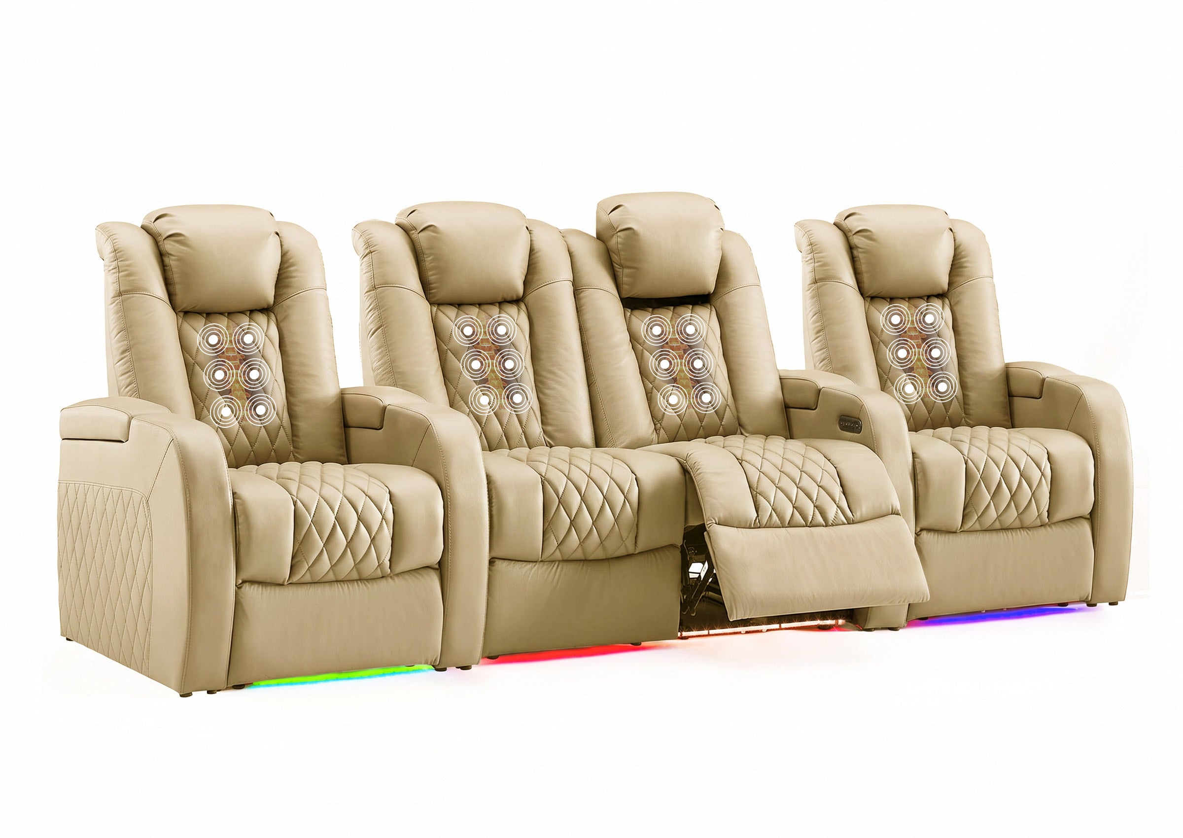 Weilianda FortLux Massage Series Custom 4-Seater Home Theater Recliners | 3-Level Massage, Top-Grain Leather, Zero Gravity & LED Ambient Lighting