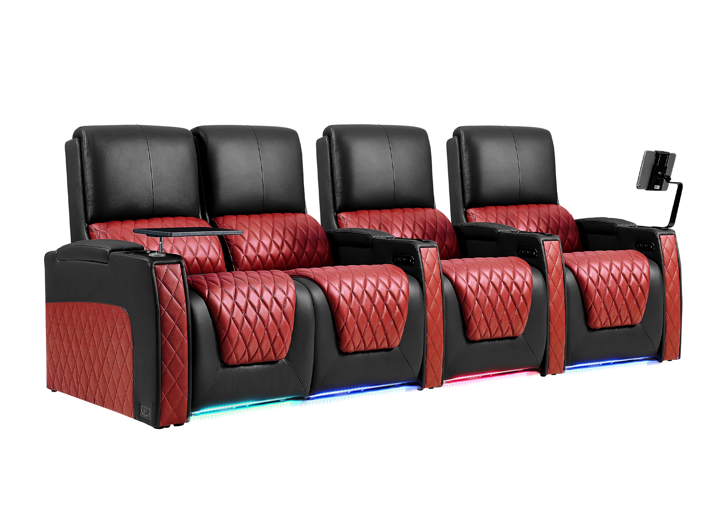 Weilianda AstroUltra Series Black Custom Two-Tone Movie Theater Chairs with Ambient Lighting & USB Ports 4-Seater
