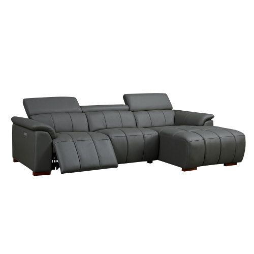 Premium L-Shaped Power Reclining Leather Sectional with USB, Headrests & Footrests