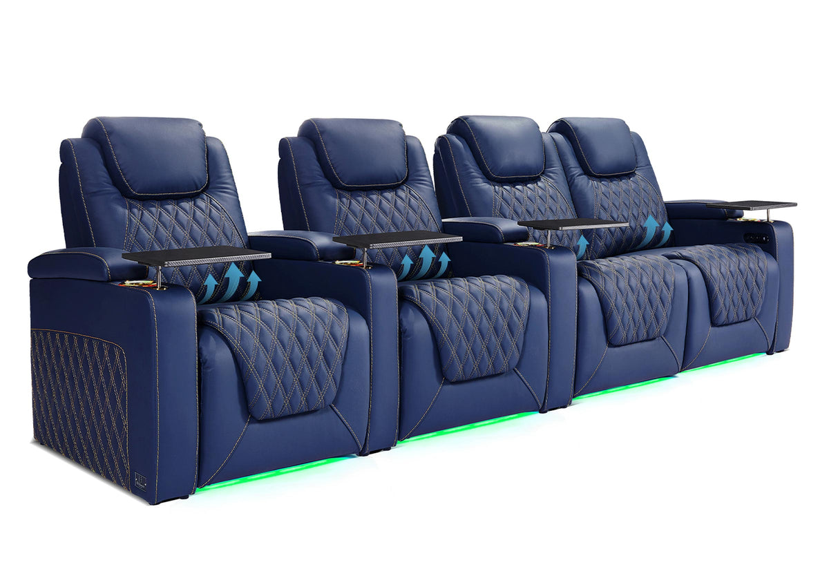 Weilianda Chic Lumbar Series Four-Seat Genuine Sofa with Adjustable Power Lumbar Support for Movie Room