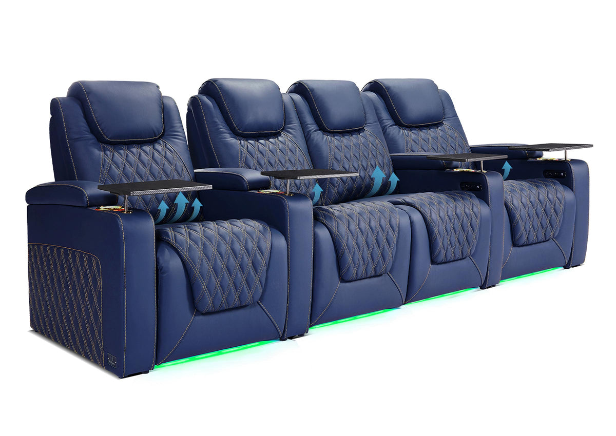 Weilianda Chic Lumbar Series Four-Seat Genuine Sofa with Adjustable Power Lumbar Support for Movie Room