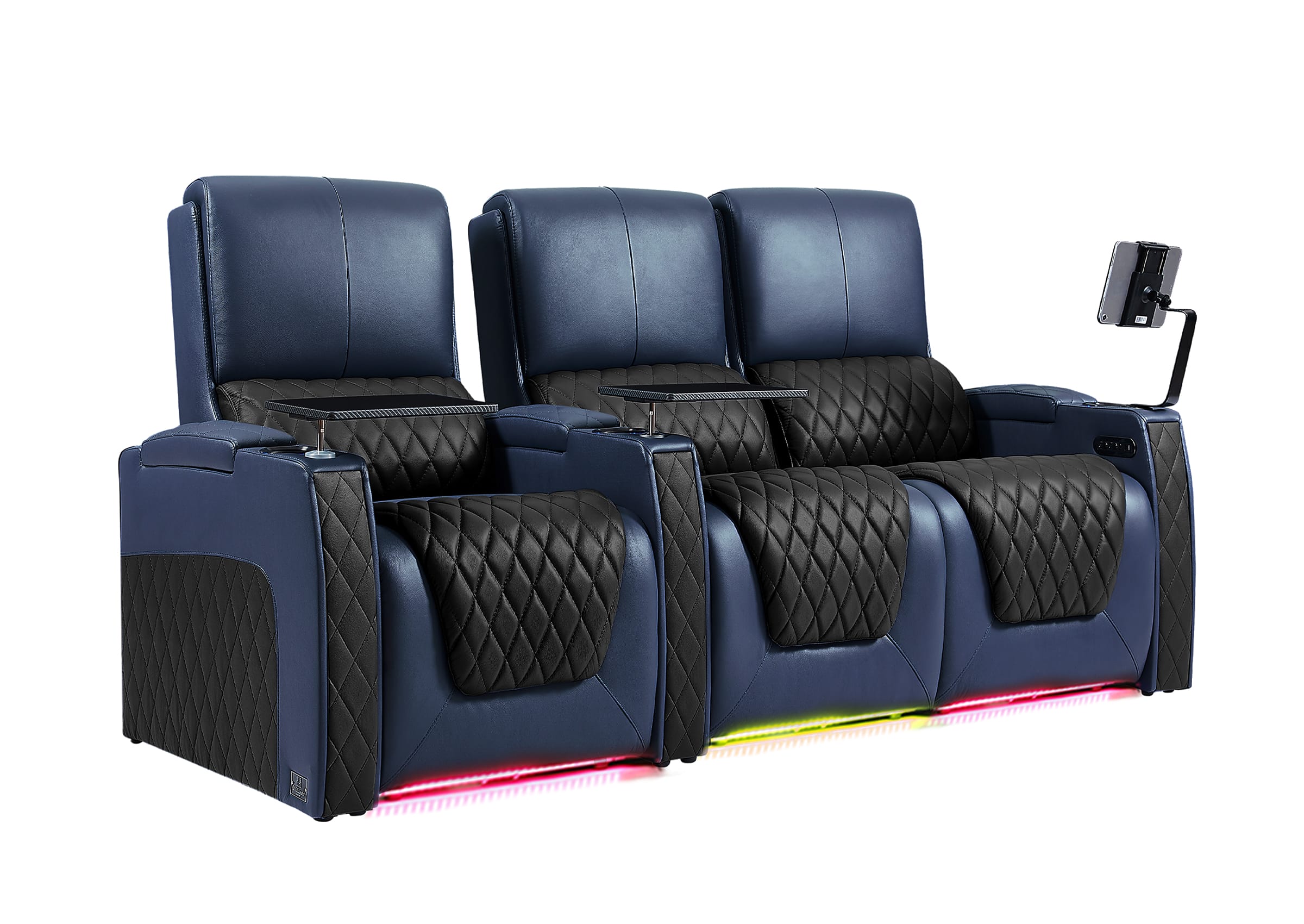 Weilianda AstroUltra Series Blue Custom Dual-Color 3-Seat Home Theater Recliner with Power Headrest & Footrest
