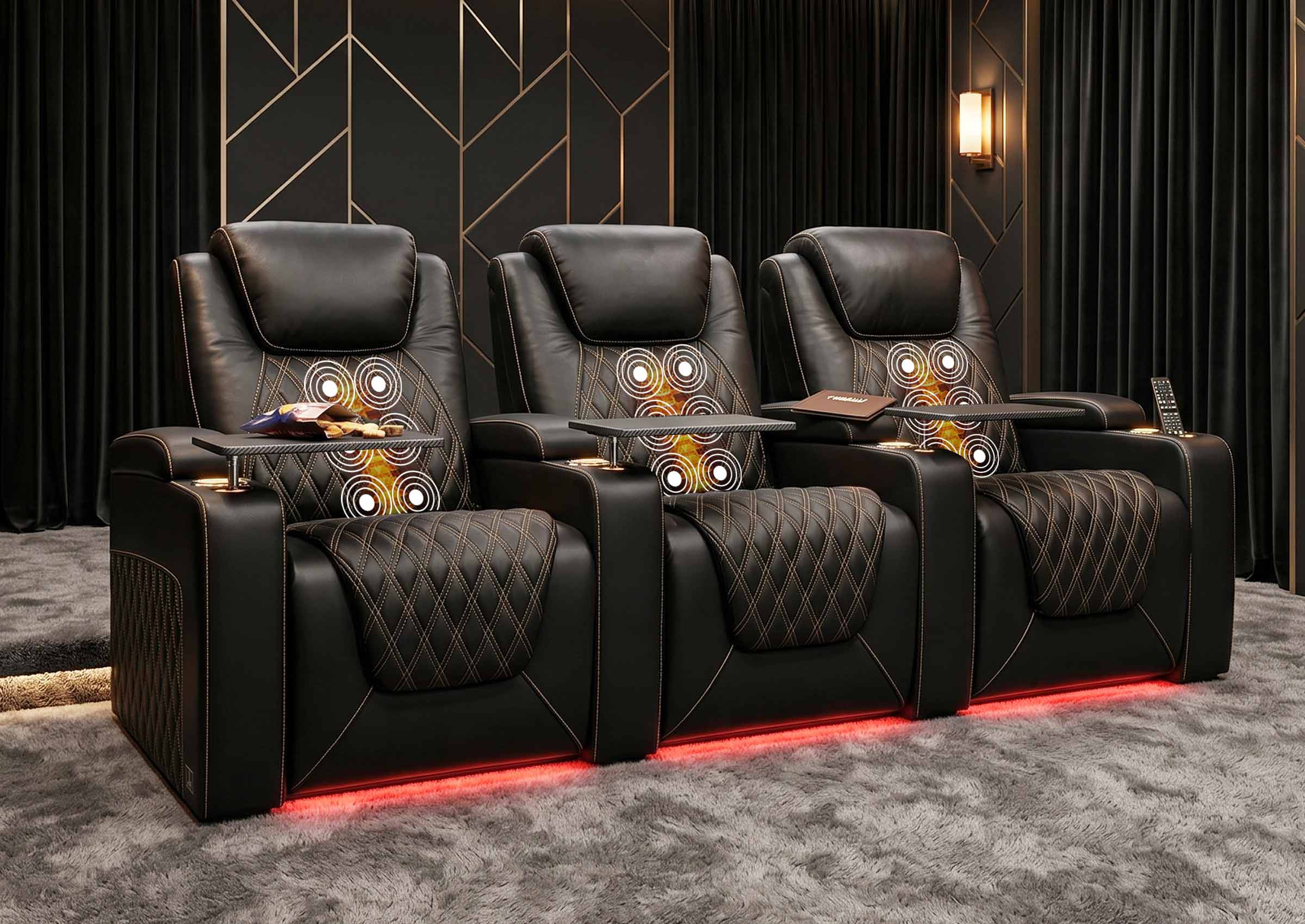 Weilianda Chic Massage Series Three-Seat Genuine Leather Sofa | Power Headrest & Footrest