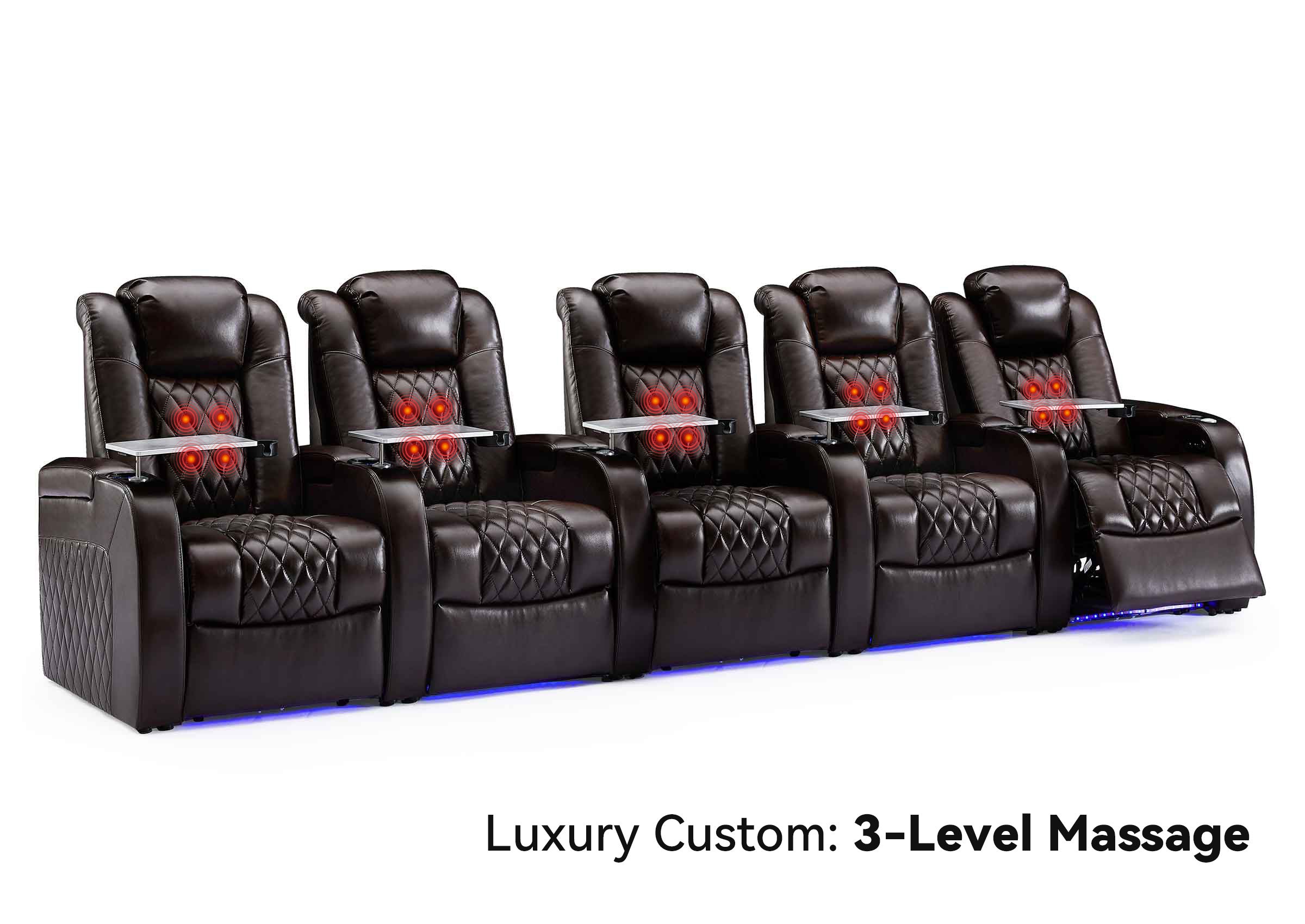 Weilianda Luxury Custom Massage 5-Seater Home Theater Recliners | 3-Level Massage, Top-Grain Leather, Zero Gravity & LED Ambient Lighting