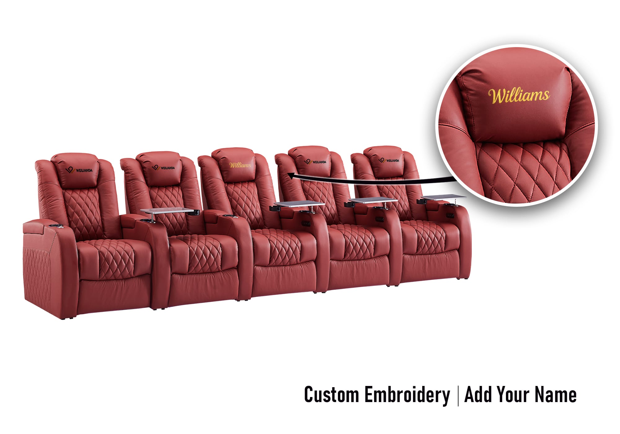 Weilianda FortLux Series Headrest Embroidery Custom 5-Seat Home Cinema Chairs | Multi-Color Lighting