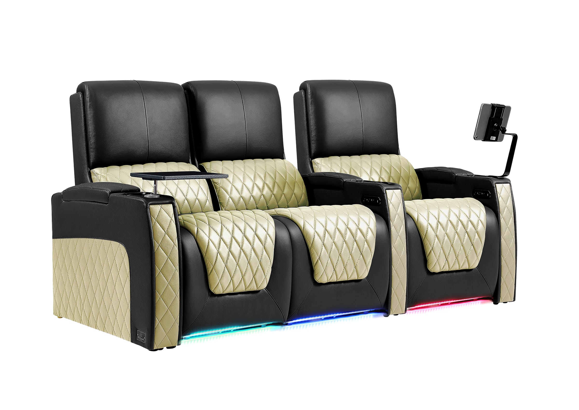 Weilianda AstroUltra Series Black Custom Dual-Color Genuine Leather Recliner with Zero Gravity Couch 3 Seats