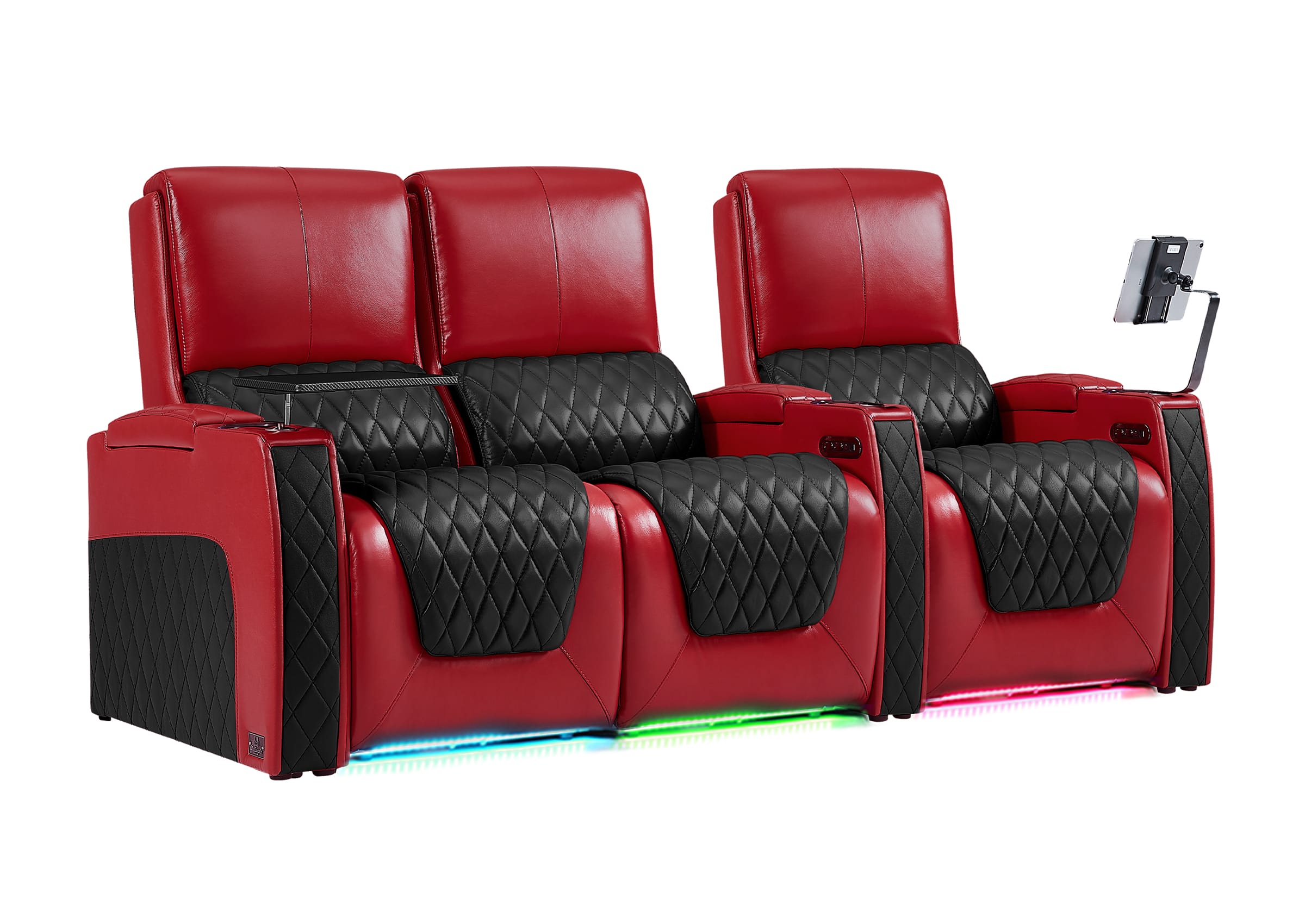 Weilianda AstroUltra Series Red Custom Two-Tone 3-Seat Movie Theater Seats with Adjustable Headrest