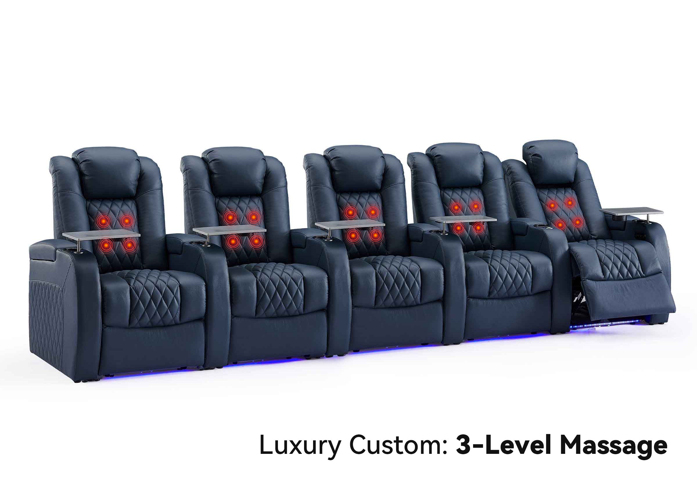 Weilianda Luxury Custom Massage 5-Seater Home Theater Recliners | 3-Level Massage, Top-Grain Leather, Zero Gravity & LED Ambient Lighting