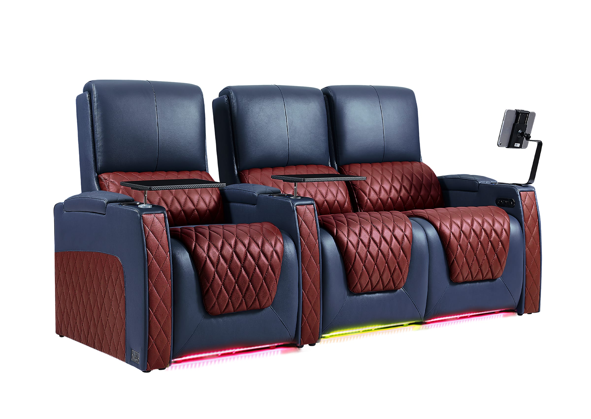 Weilianda AstroUltra Series Blue Custom Dual-Color 3-Seat Home Theater Recliner with Power Headrest & Footrest