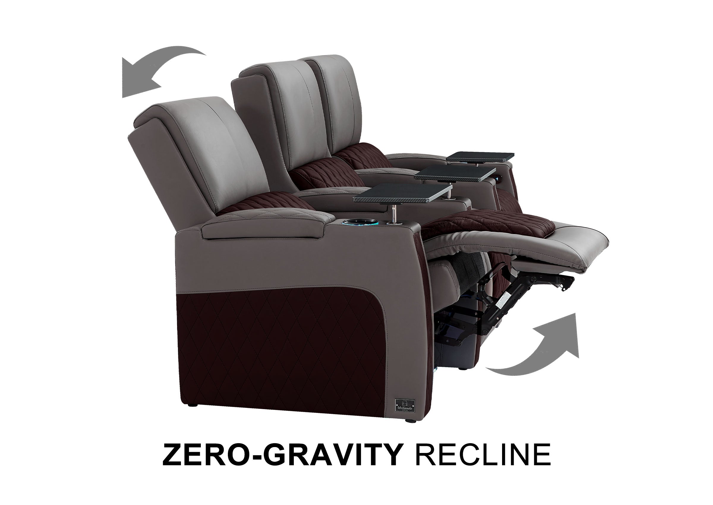 Weilianda AstroUltra Series Grey Custom Dual-Tone Genuine Leather Loveseat Sofa with Zero Gravity Seating