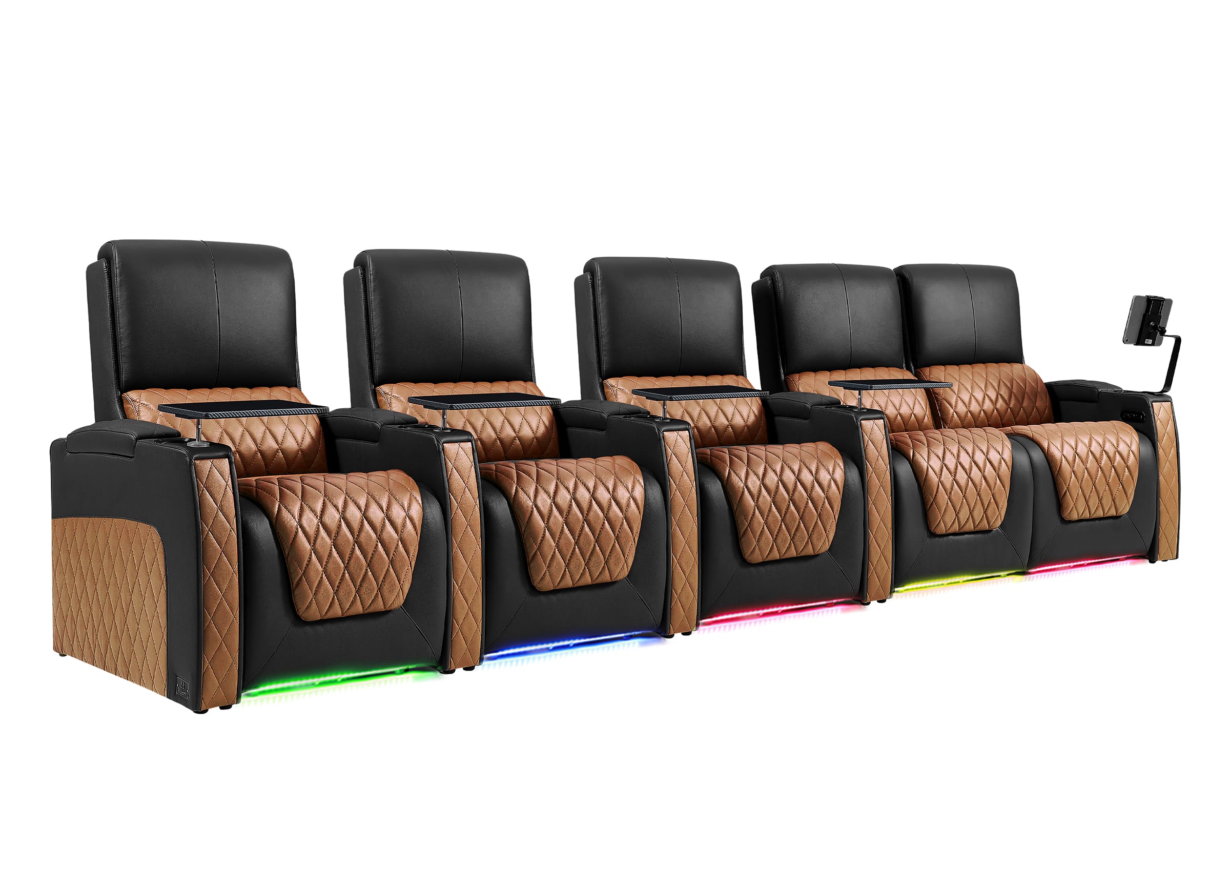 Weilianda AstroUltra Series Black Custom Two-Tone 5-Seat Power Home Theater Sofa with Zero Gravity & Adjustable Headrest