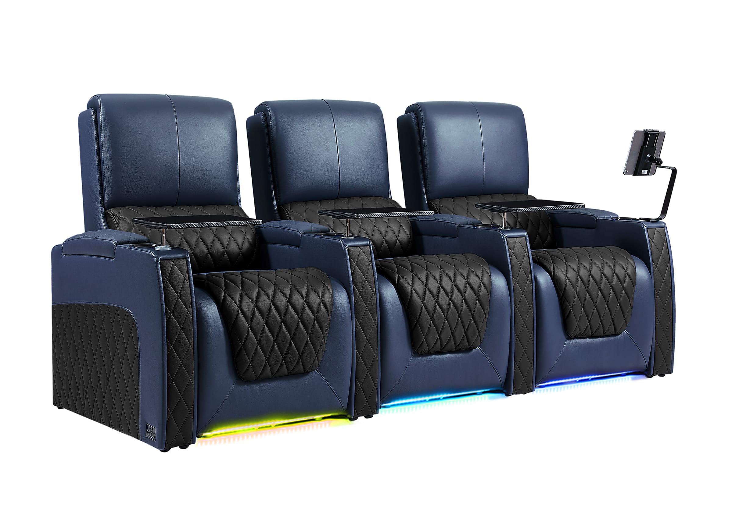 Weilianda AstroUltra Series Blue Custom Dual-Color 3-Seat Home Theater Recliner with Power Headrest & Footrest