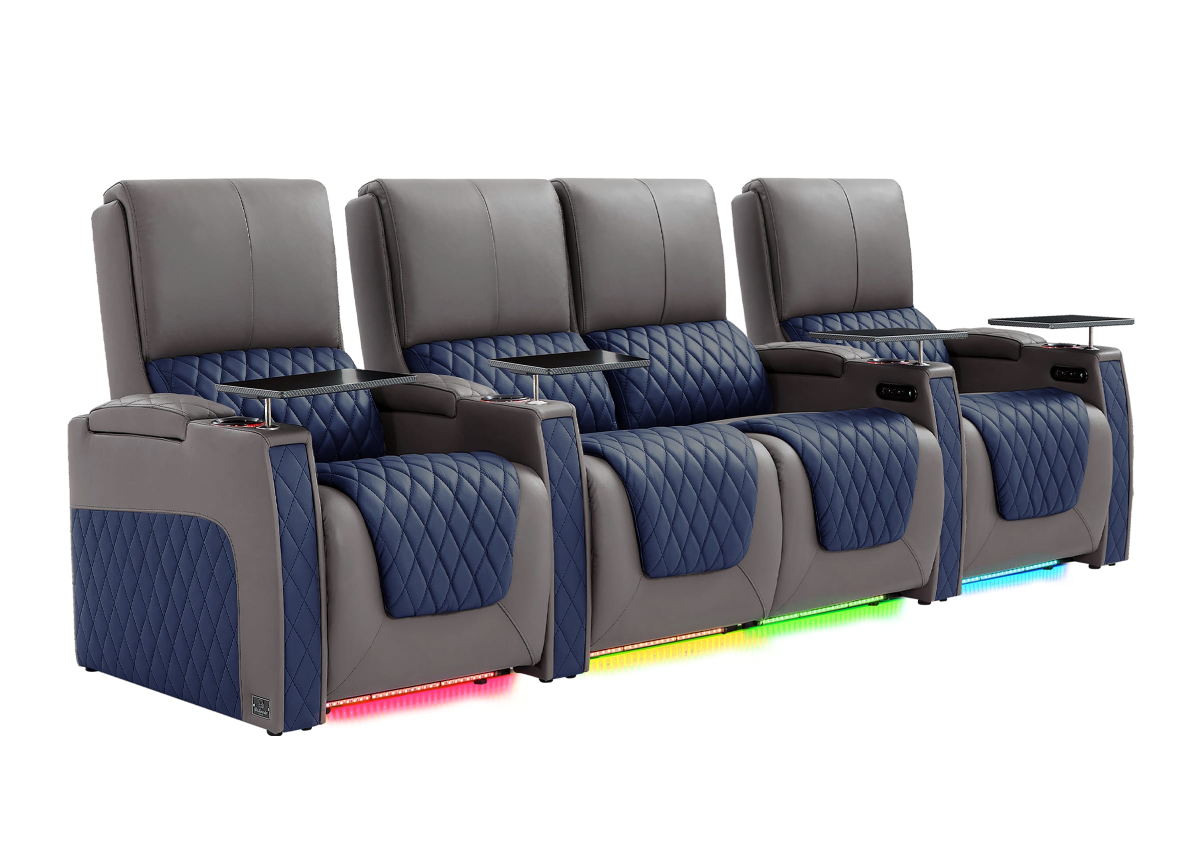 Weilianda AstroUltra Series Grey Custom Two-Tone 4 Seat Media Room Couch with Adjustable Headrest & Lighting
