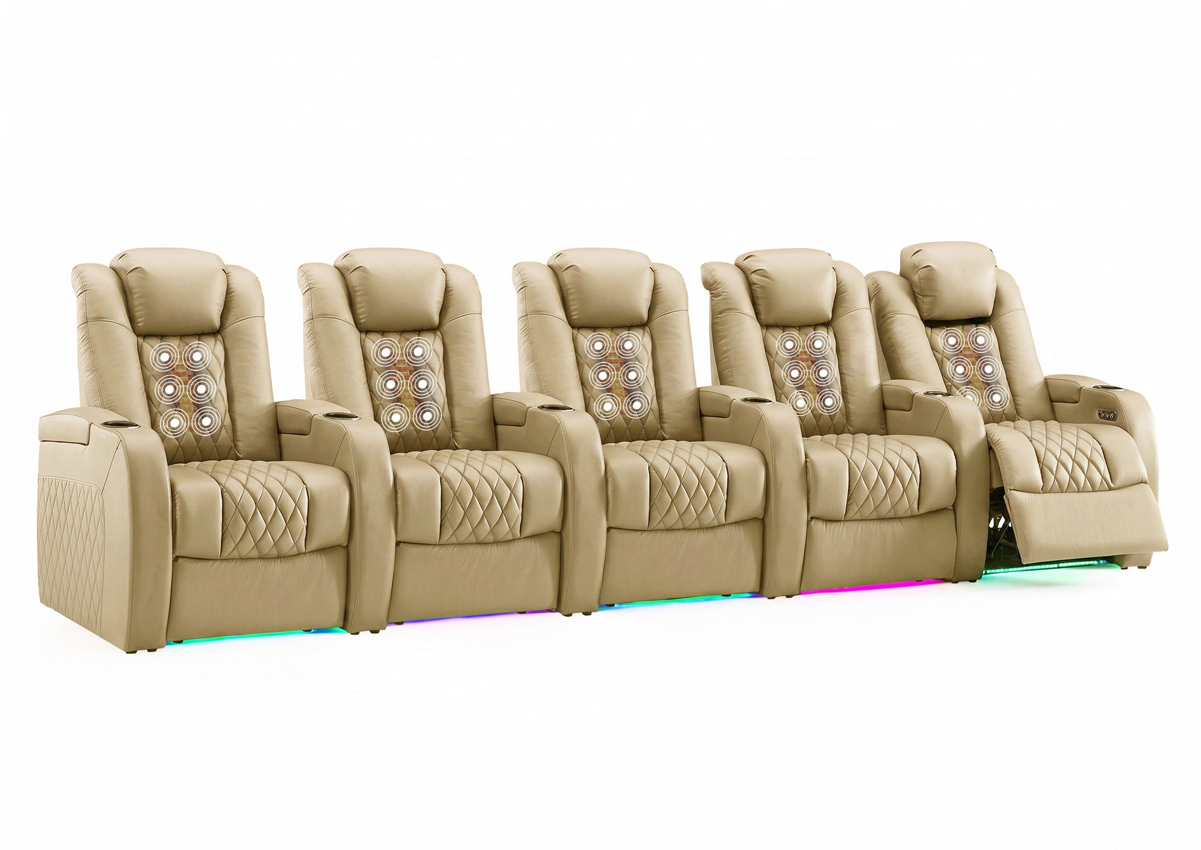 Weilianda FortLux Massage Series Custom 5-Seater Home Theater Recliners | 3-Level Massage, Top-Grain Leather, Zero Gravity & LED Ambient Lighting