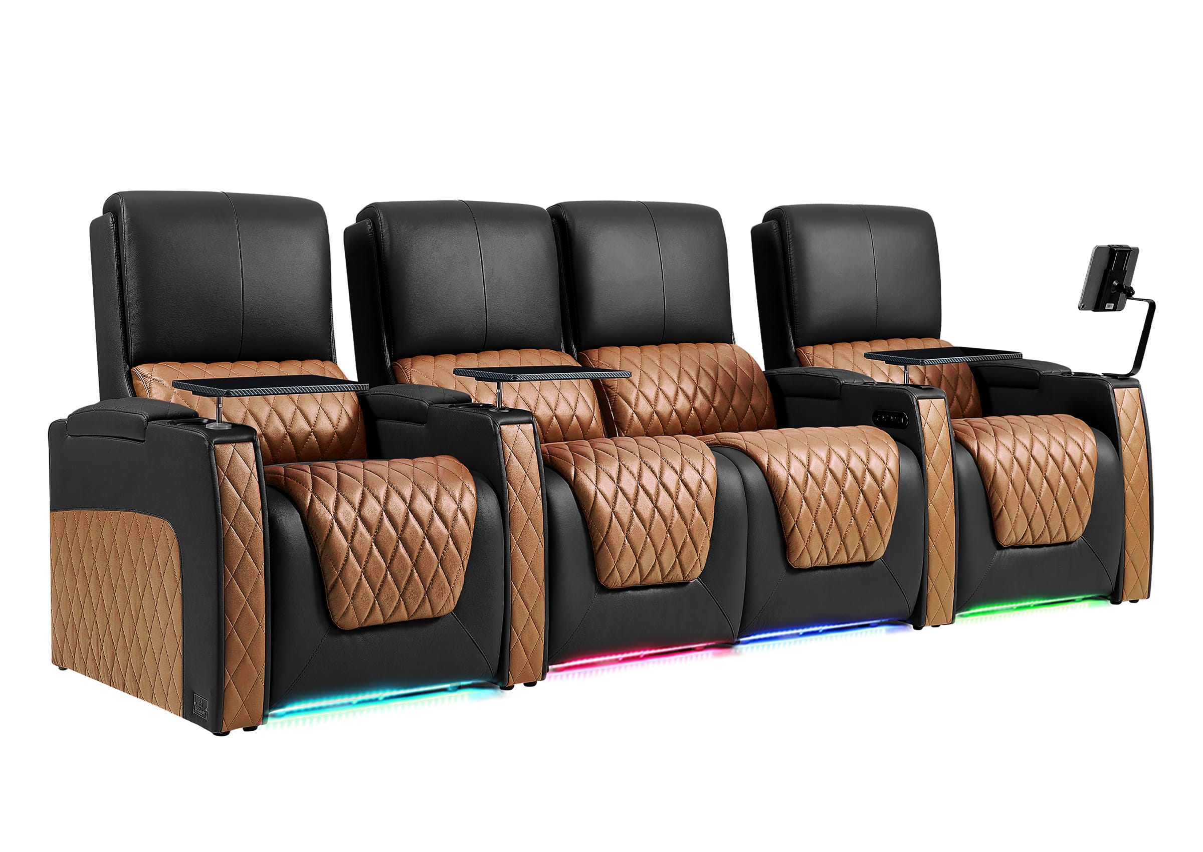 Weilianda AstroUltra Series Black Custom Two-Tone Movie Theater Chairs with Ambient Lighting & USB Ports 4-Seater
