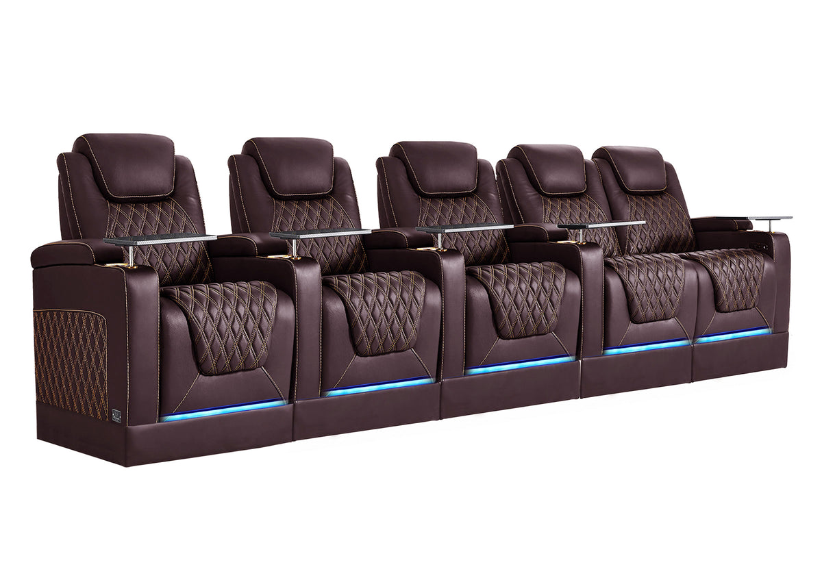 Weilianda Chic Riser Series 5-Seat Movie Theater Seating | Genuine Leather Sofa