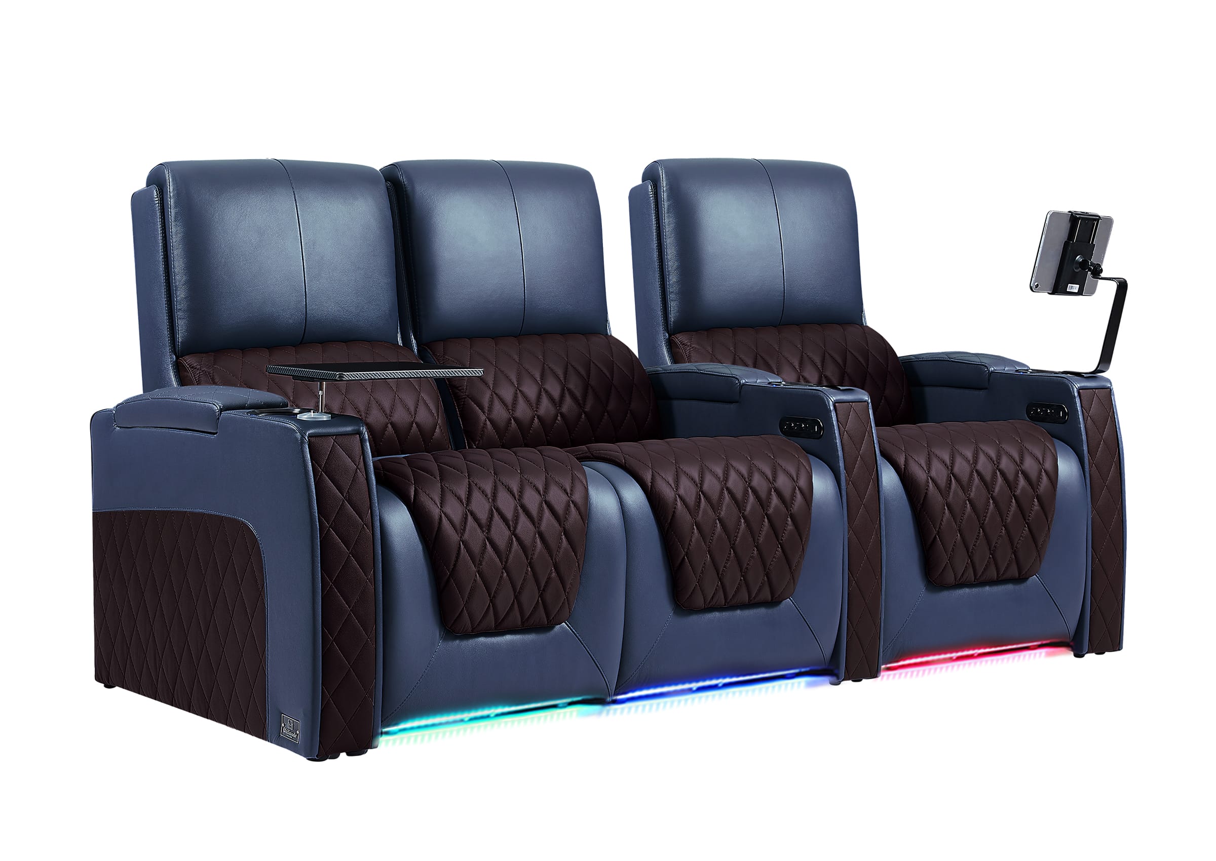 Weilianda AstroUltra Series Blue Custom Dual-Color 3-Seat Home Theater Recliner with Power Headrest & Footrest