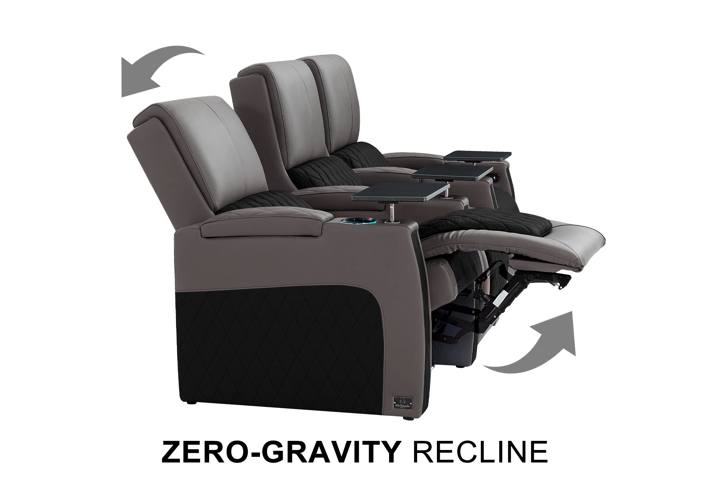 Weilianda AstroUltra Series Grey Custom Dual-Tone Genuine Leather Loveseat Sofa with Zero Gravity Seating
