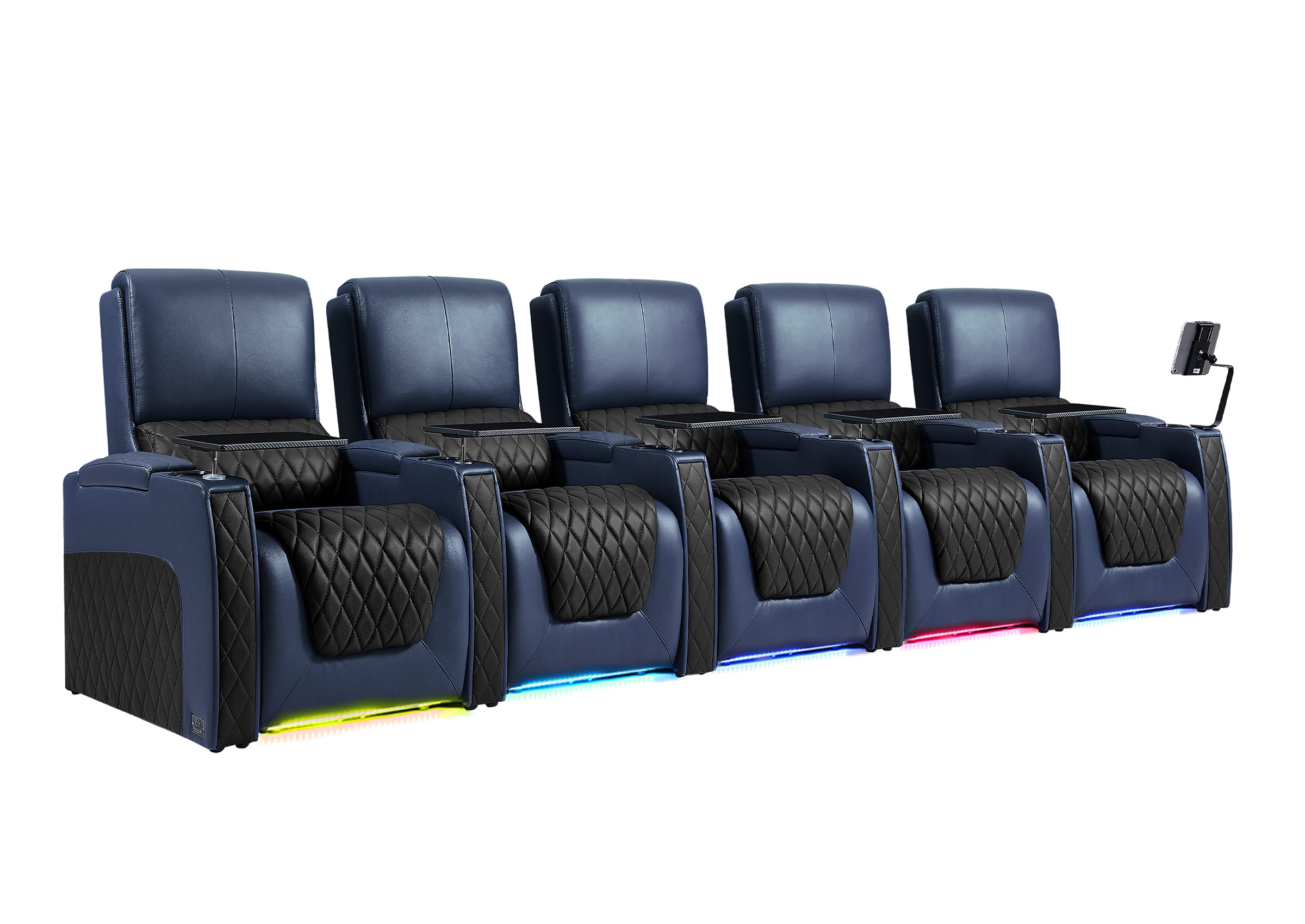 Weilianda AstroUltra Series Blue Custom Dual-Tone 5 Seater Couch Recliner with Adjustable Headrest & Lighting