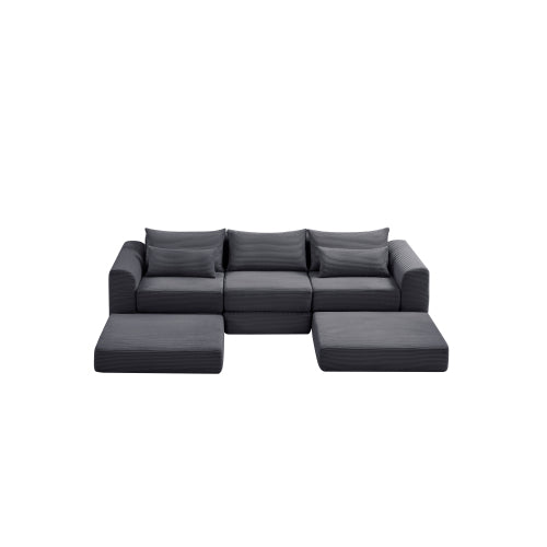 Cozy 100" L-Shaped Modular Floor Sectional with 5 Plush Pillows