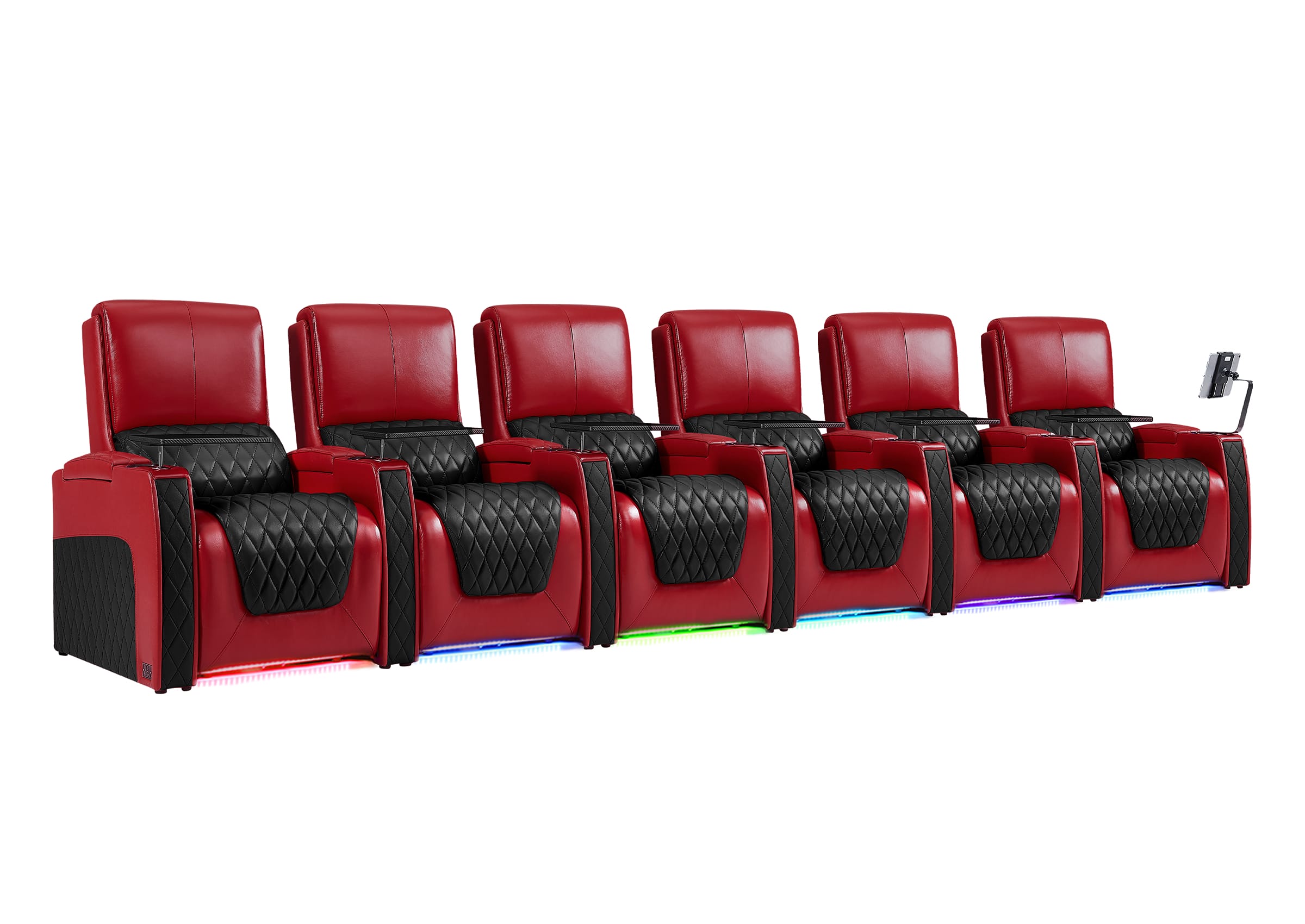 Weilianda AstroUltra Series Red Custom Dual-Tone Leather Theater Couch with RGB Lighting 6-Seat