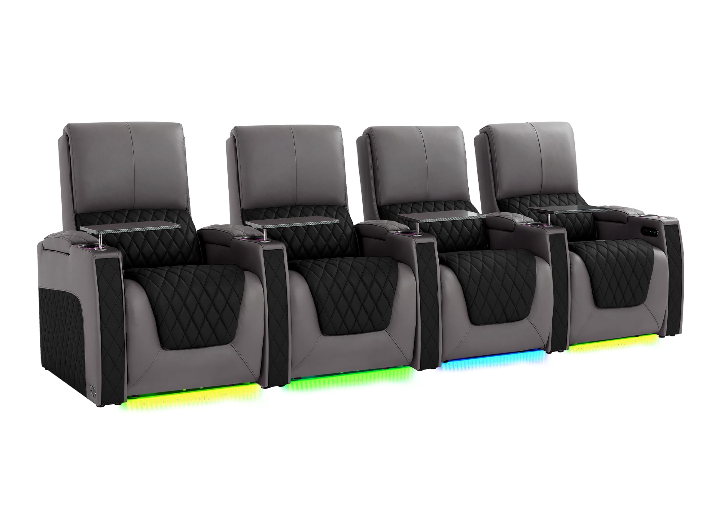 Weilianda AstroUltra Series Grey Custom Two-Tone 4 Seat Media Room Couch with Adjustable Headrest & Lighting