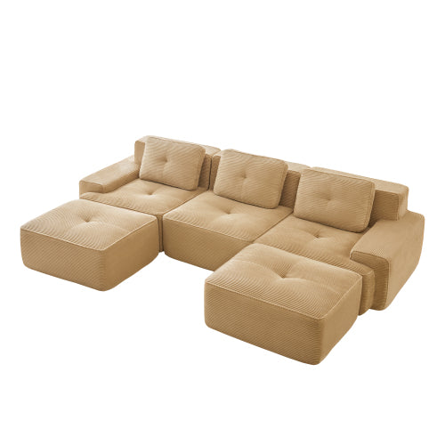 Oversized 6-Seater V-Shaped Corduroy Sectional with Dual Movable Ottomans