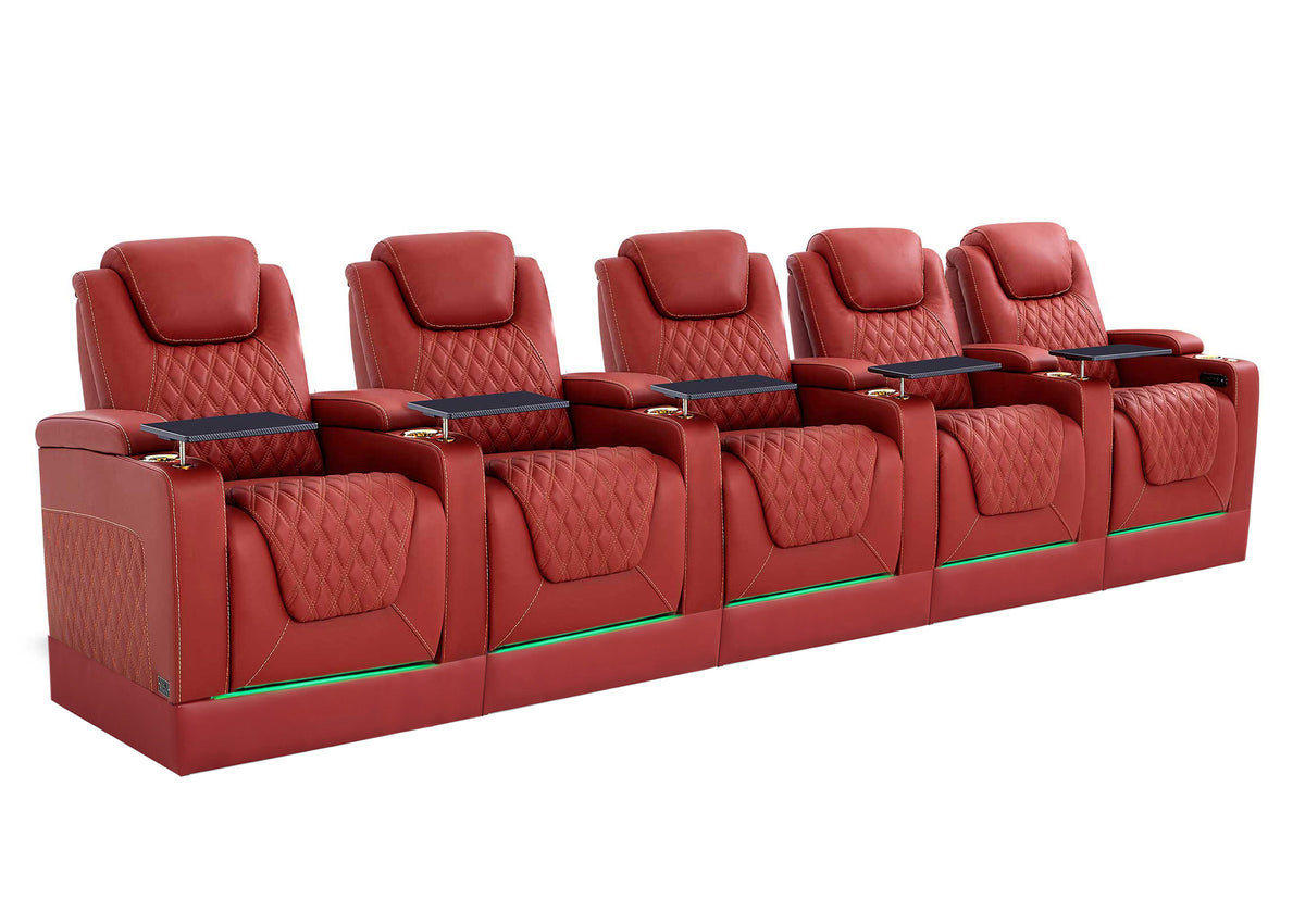 Weilianda Chic Riser Series 5-Seat Movie Theater Seating | Genuine Leather Sofa