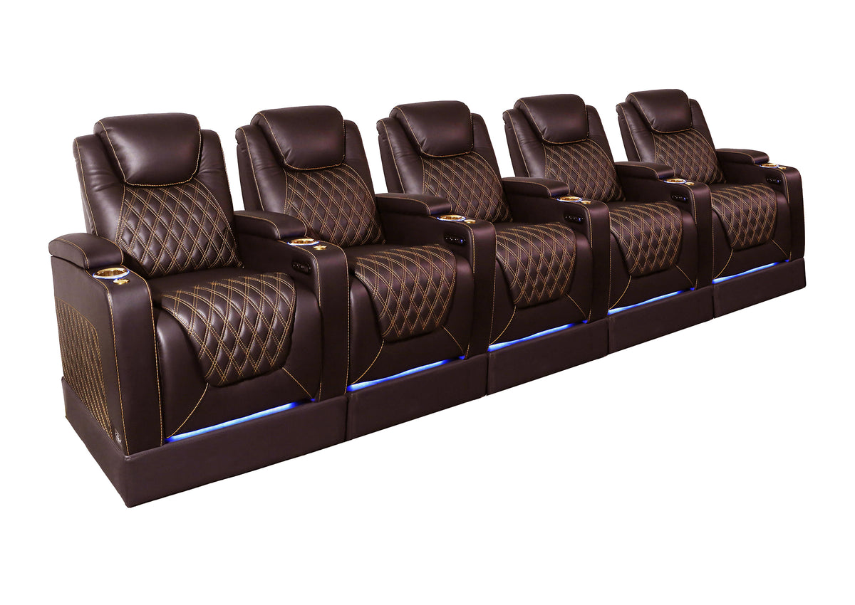 Weilianda Chic Riser Series 5-Seat Movie Theater Seating | Genuine Leather Sofa