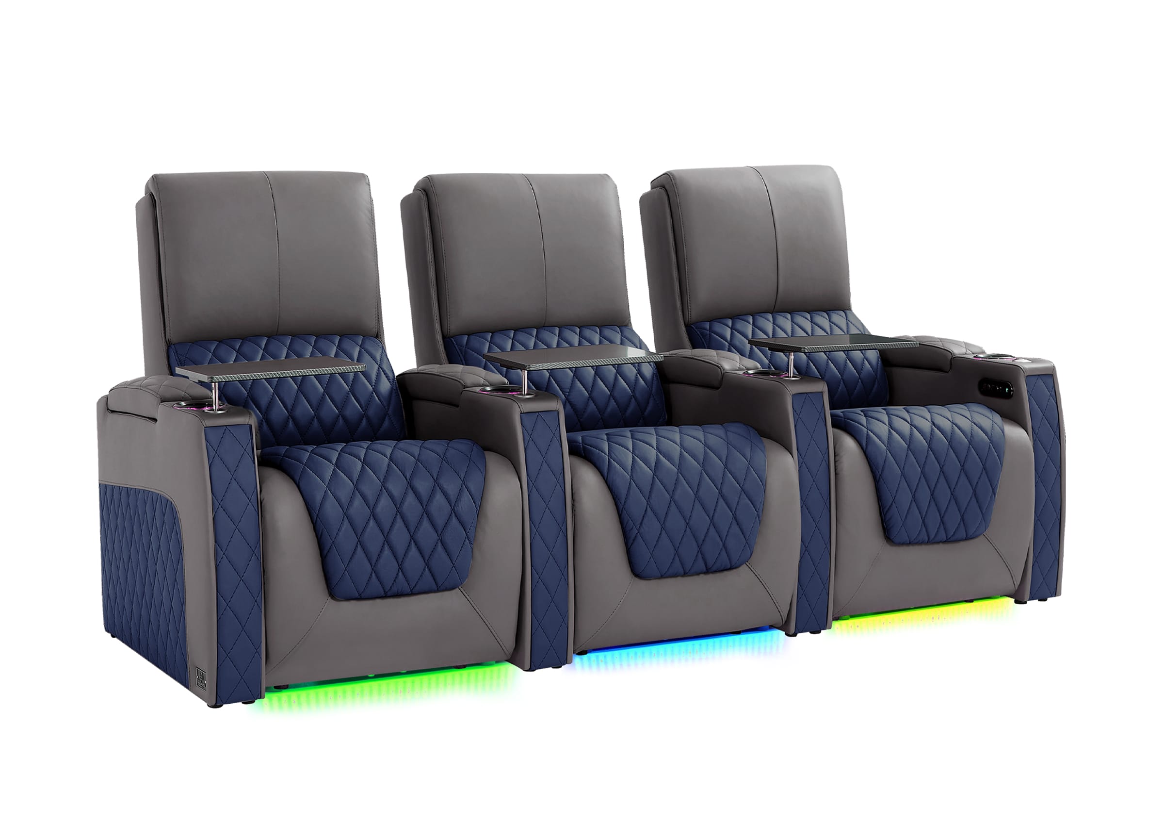 Weilianda AstroUltra Series Grey Custom Two-Tone 3-Seat Power Home Theater Recliner with Ambient Lighting