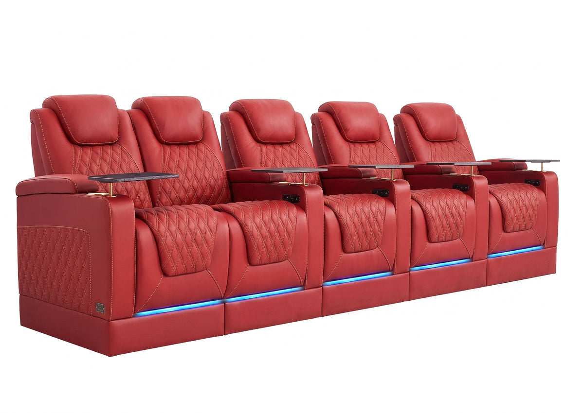 Weilianda Chic Riser Series 5-Seat Movie Theater Seating | Genuine Leather Sofa