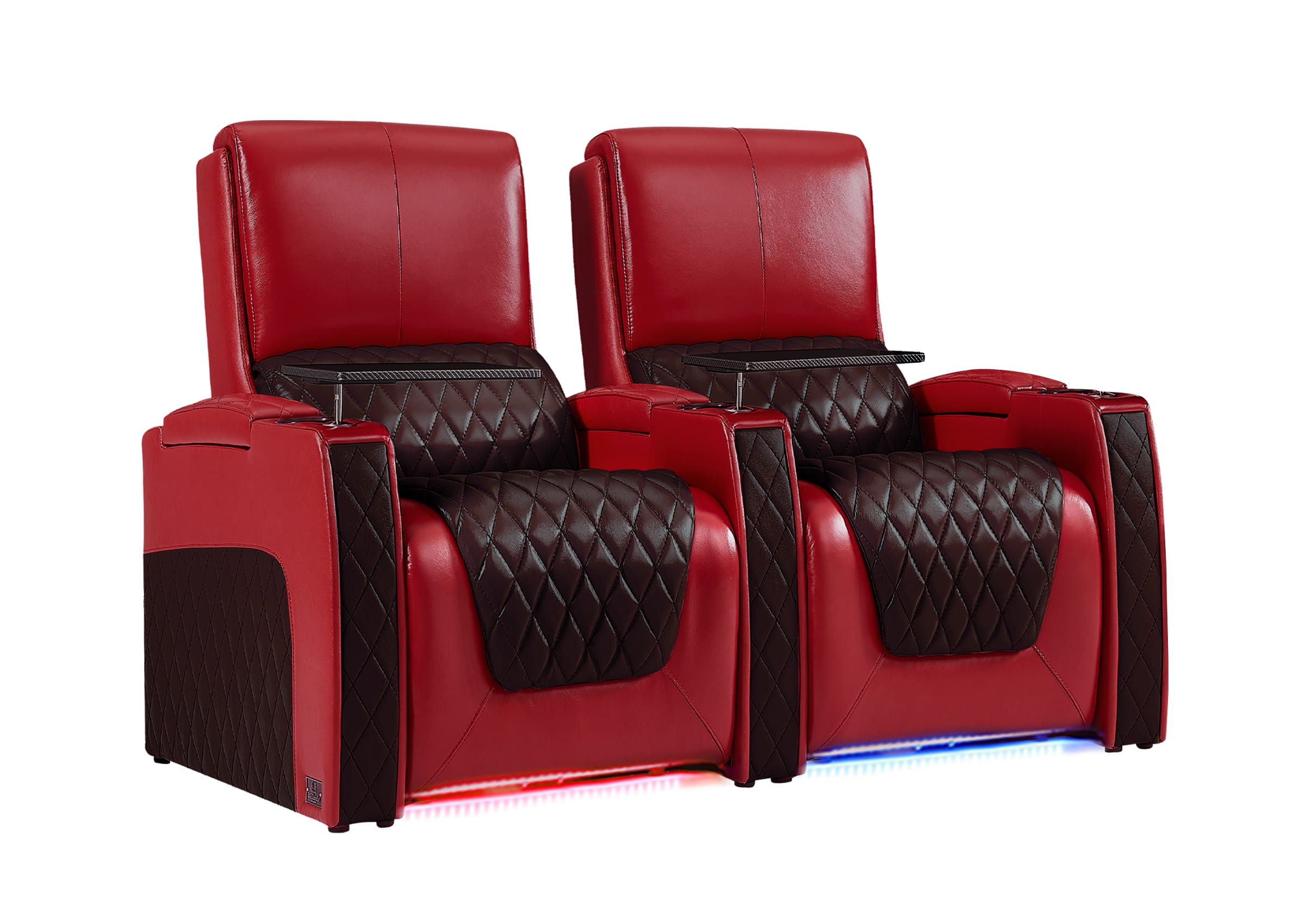 Weilianda AstroUltra Series Red Custom Dual-Tone Home Theater Loveseat Recliner with 7-Color LED Lighting
