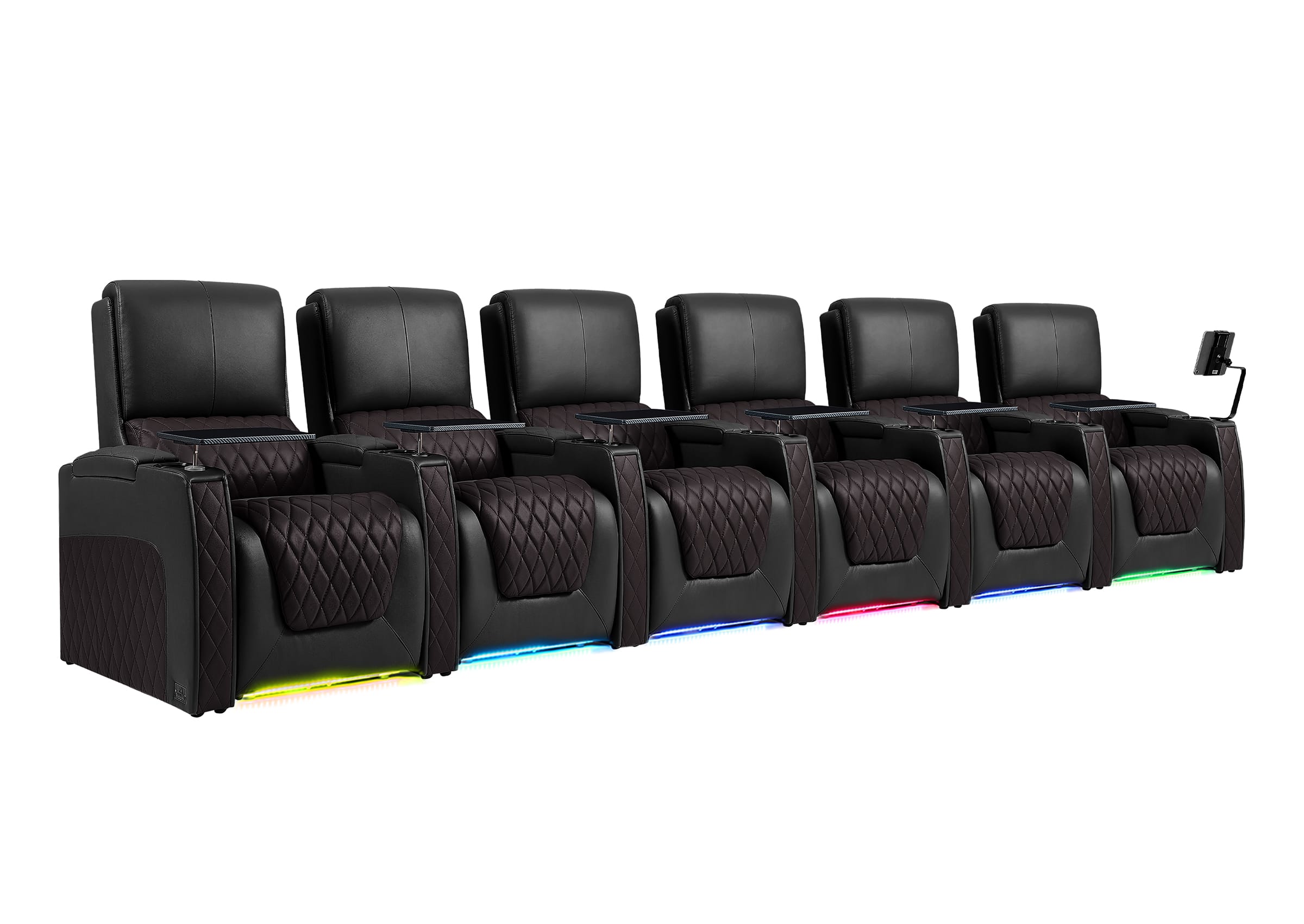 Weilianda AstroUltra Series Black Custom Dual-Color 6-Seat Electronic Recliner with Ambient Lighting for Home Theater