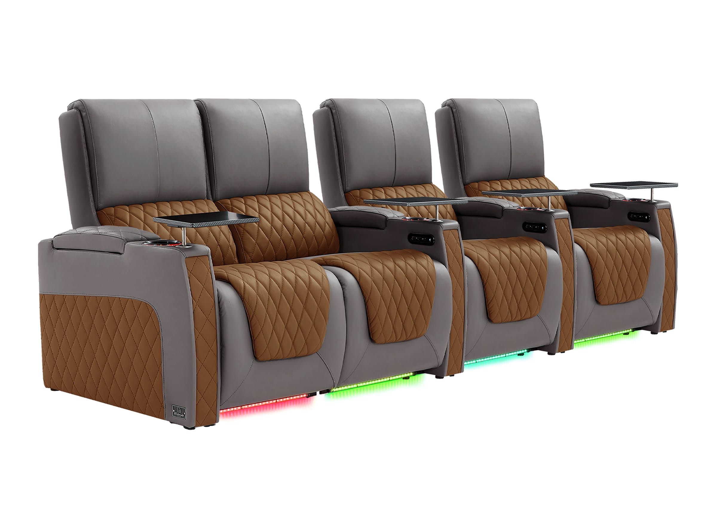 Weilianda AstroUltra Series Grey Custom Two-Tone 4 Seat Media Room Couch with Adjustable Headrest & Lighting