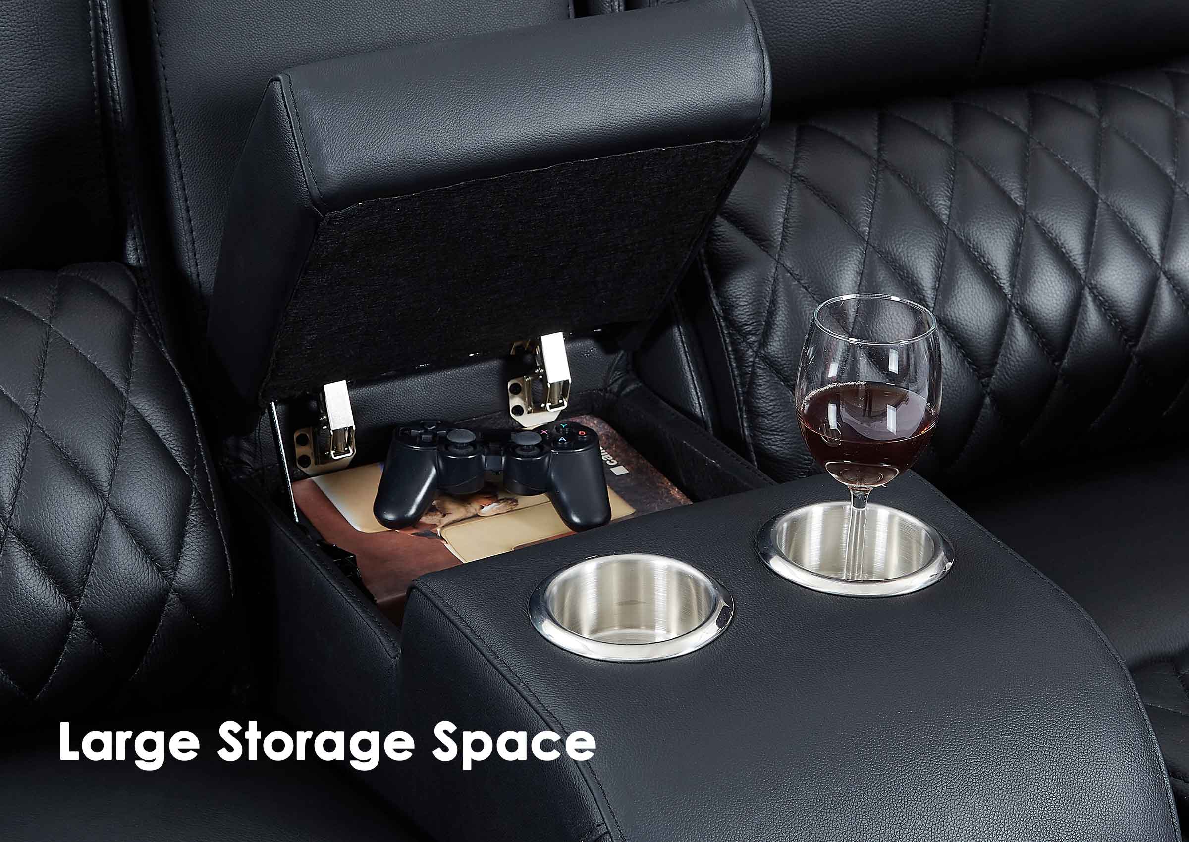 Weilianda Center Storage Console for Home Theater Seating | Large Armrest Storage, Wide Surface, 2 Cup Holders