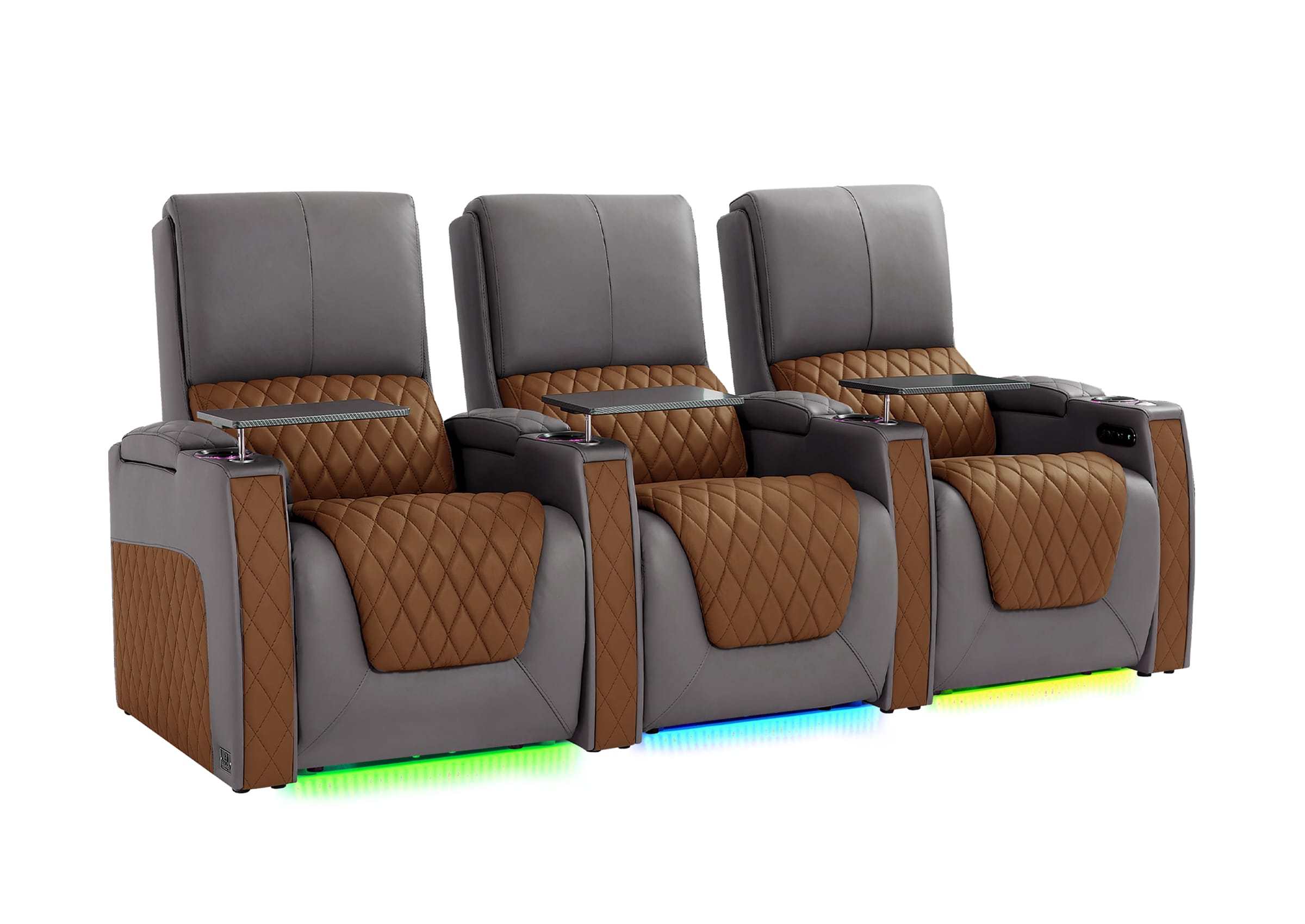Weilianda AstroUltra Series Grey Custom Two-Tone 3-Seat Power Home Theater Recliner with Ambient Lighting