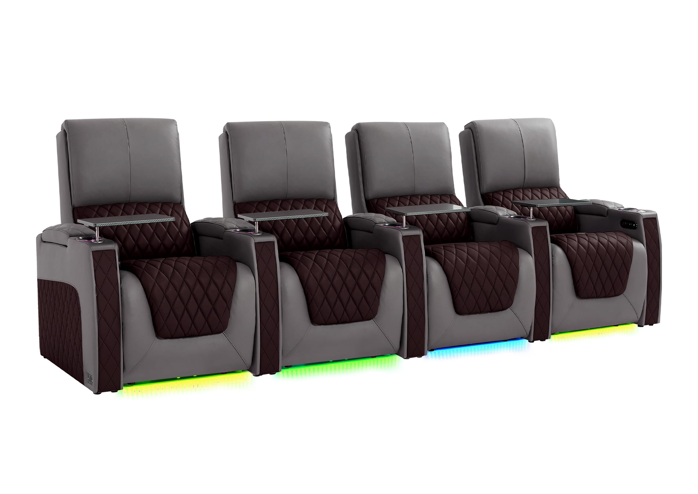 Weilianda AstroUltra Series Grey Custom Two-Tone 4 Seat Media Room Couch with Adjustable Headrest & Lighting